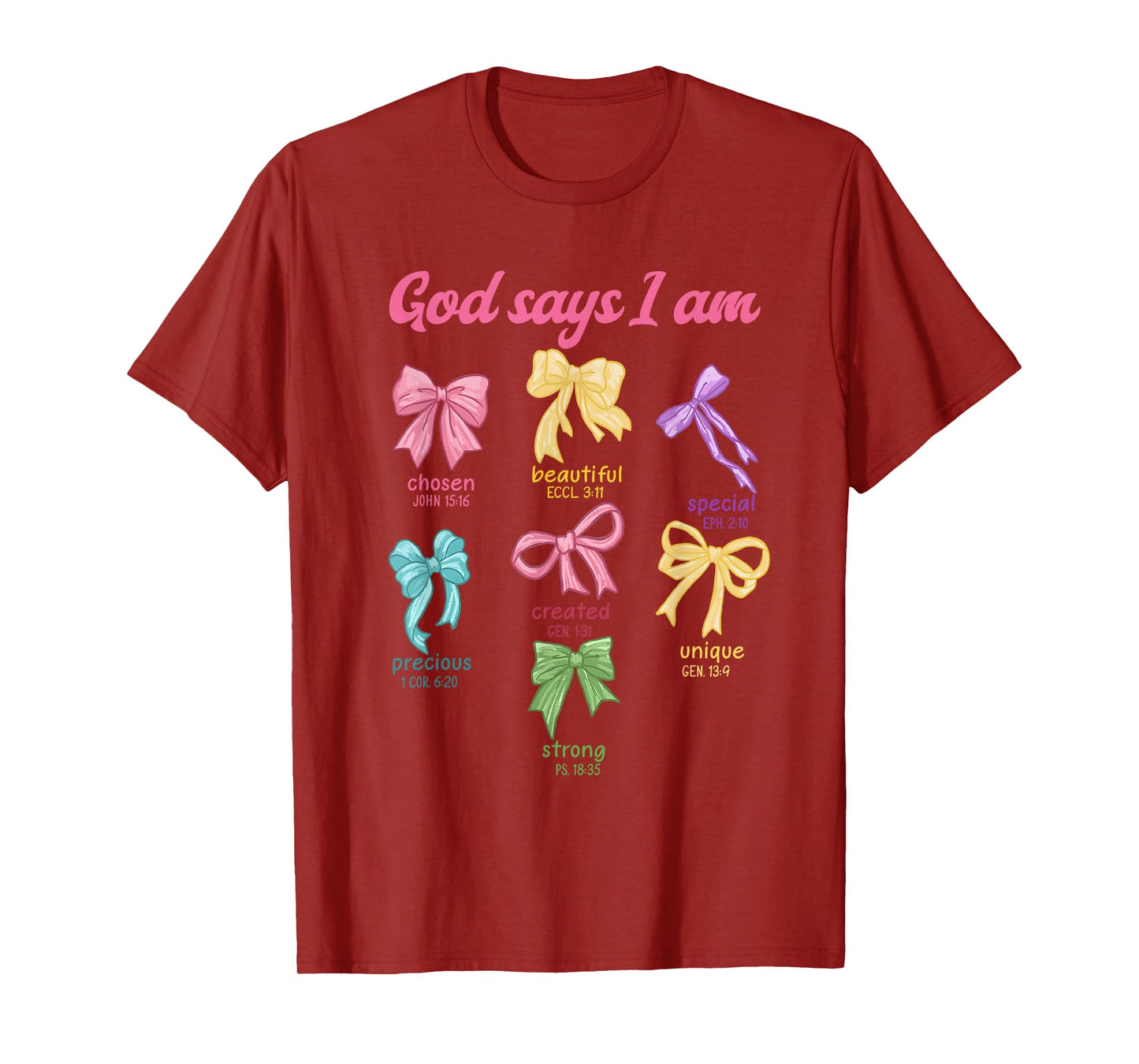 Retro Coquette Bow God Say I Am Christian Girls Teens Women T-Shirt