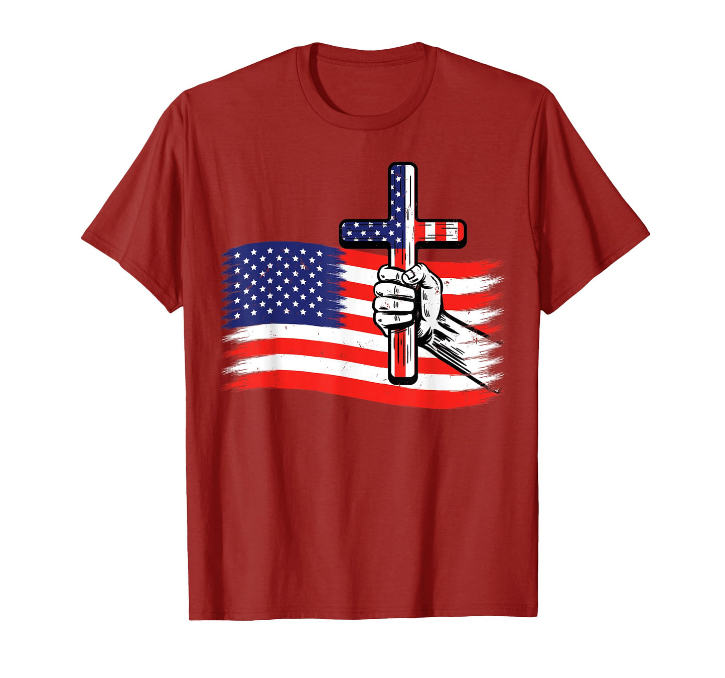 Cross American US Flag Christian Faith Patriotic 4th of July T-Shirt