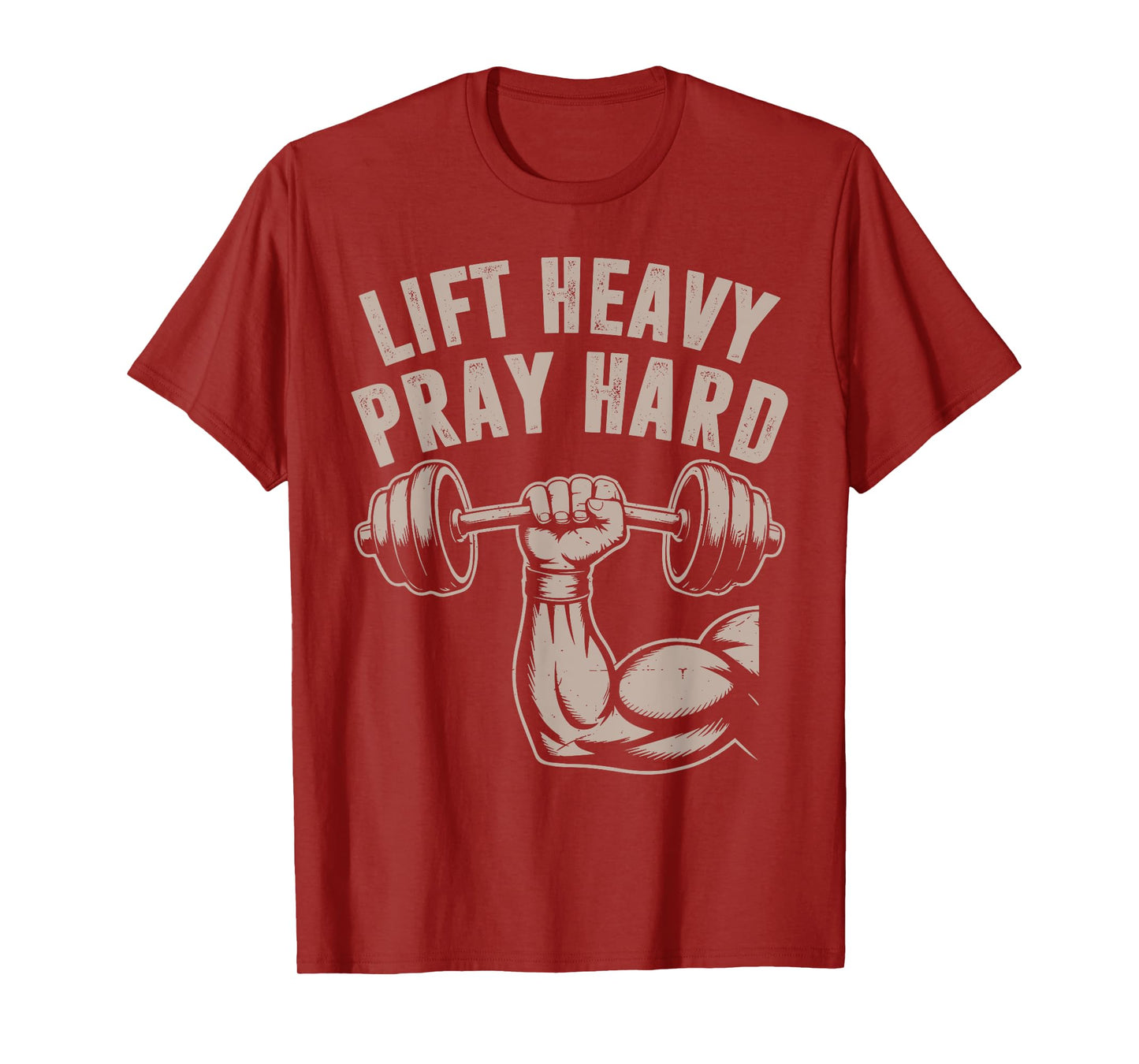 Men's Lift Heavy Pray Hard Christian Workout Jesus Gym Funny T-Shirt