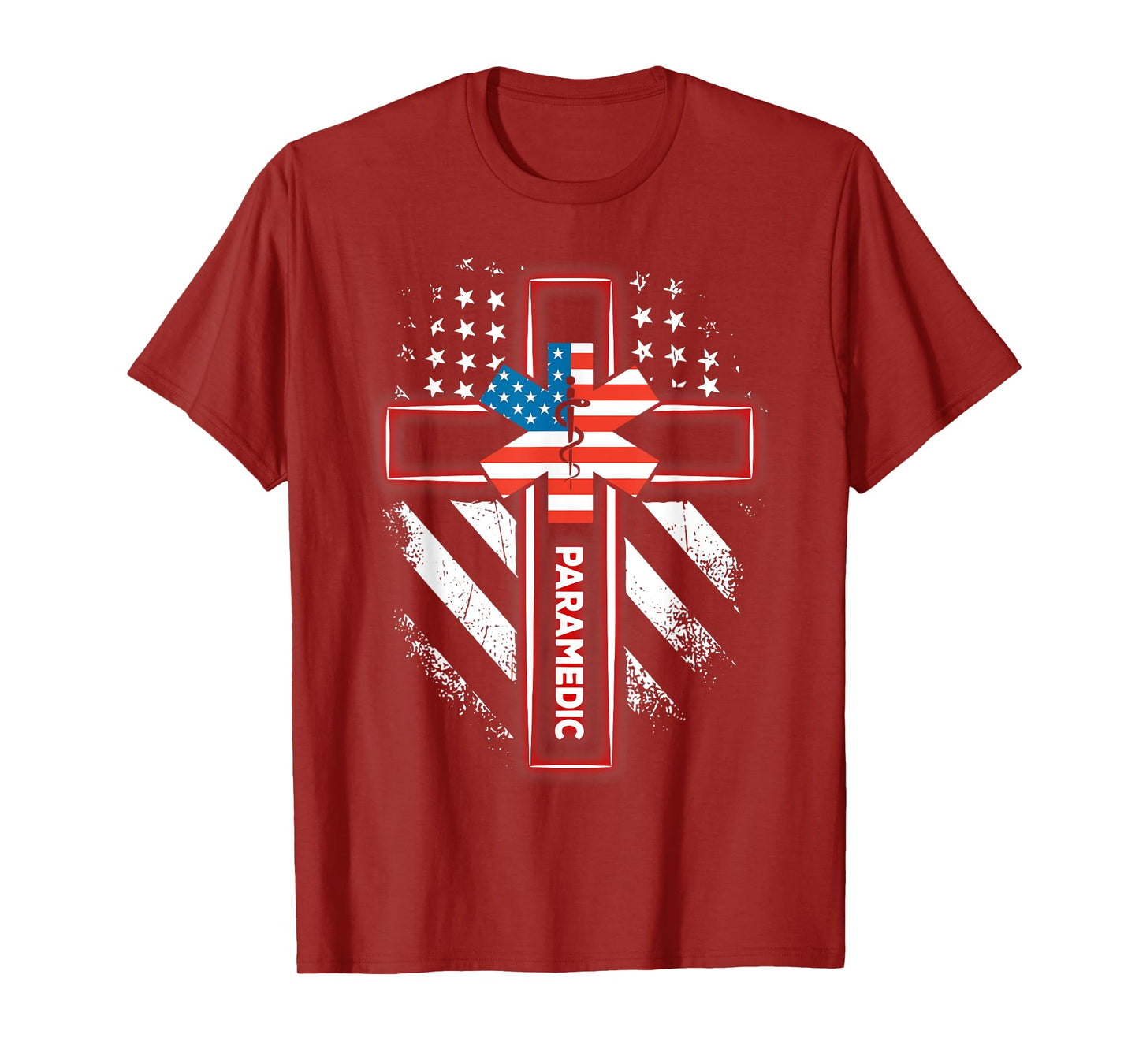 Paramedic US Flag Cross Faith Christian EMS EMT Paramedic T-Shirt