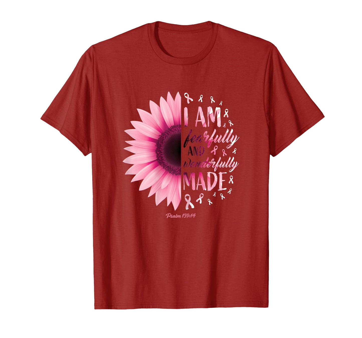 Womens Fearfully Wonderfully Made Gift Pink Breast Cancer Awareness T-Shirt