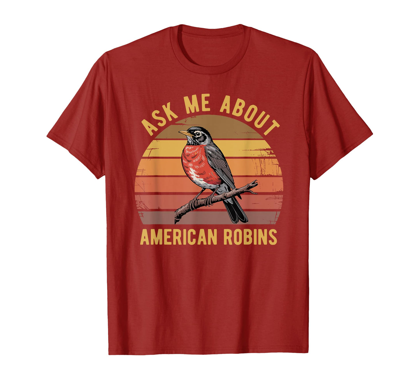 American Robin Bird Watching Lover Vintage Retro Sunset T-Shirt