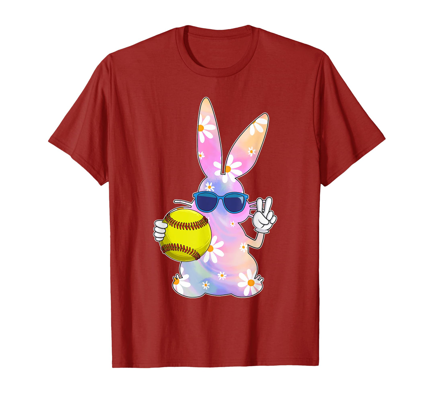 Groovy Cute Easter Bunny Softball Easter Day Men Boys Girls T-Shirt