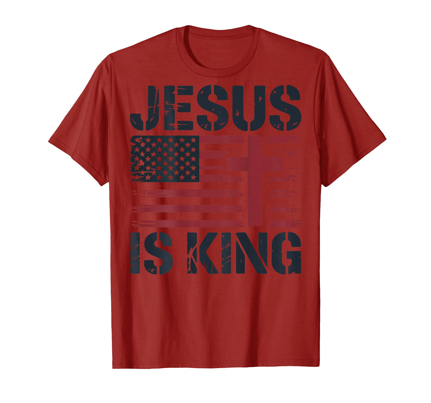 Mens Jesus is King American Flag Christian Patriotic Cross T-Shirt