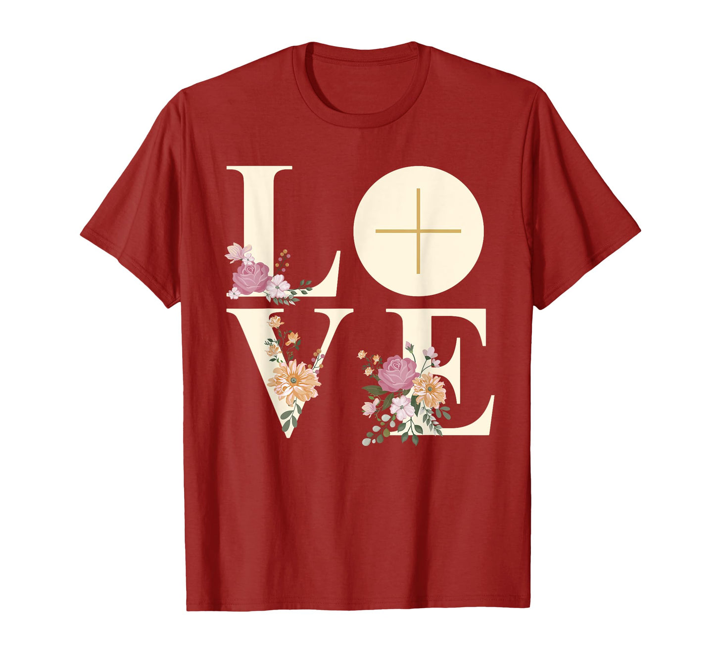 Love Cross Floral Eucharist Liturgy Catholic Christian T-Shirt