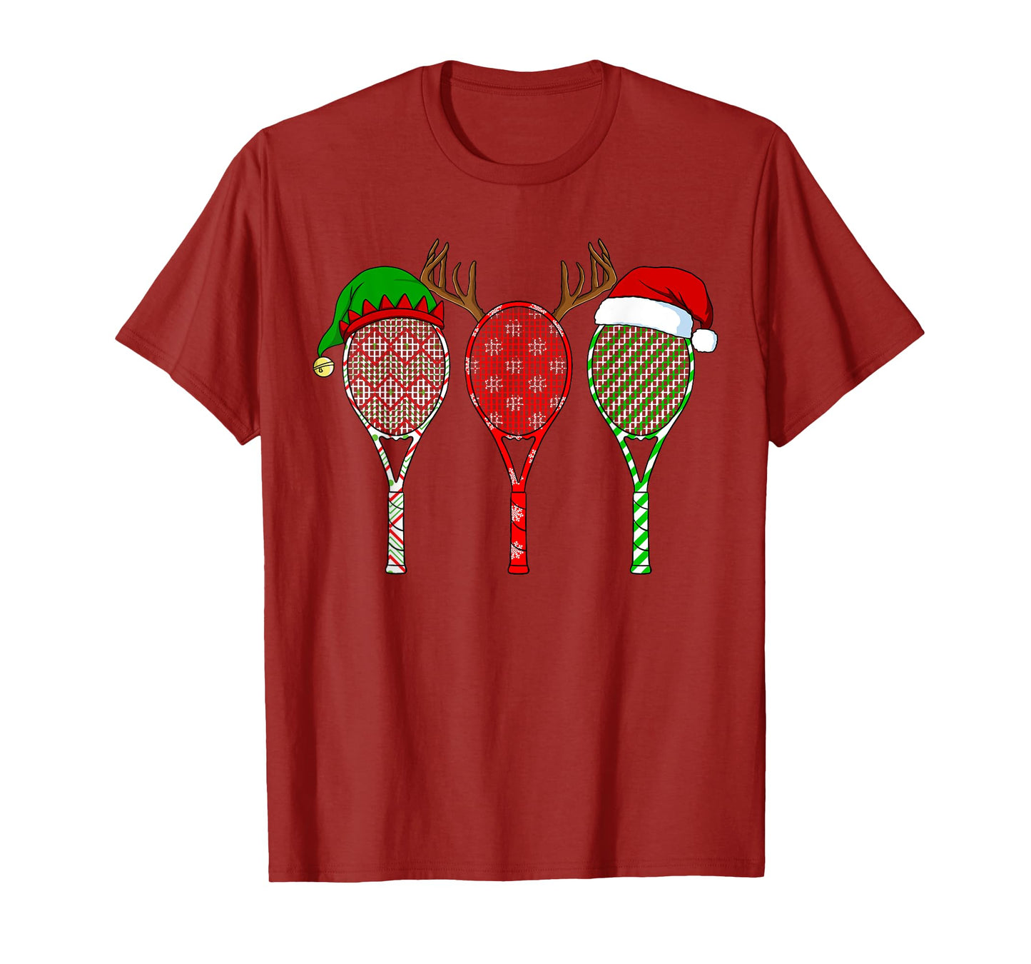 Tennis Racket Christmas Hat Reindeer Anlter Game Sport T-Shirt