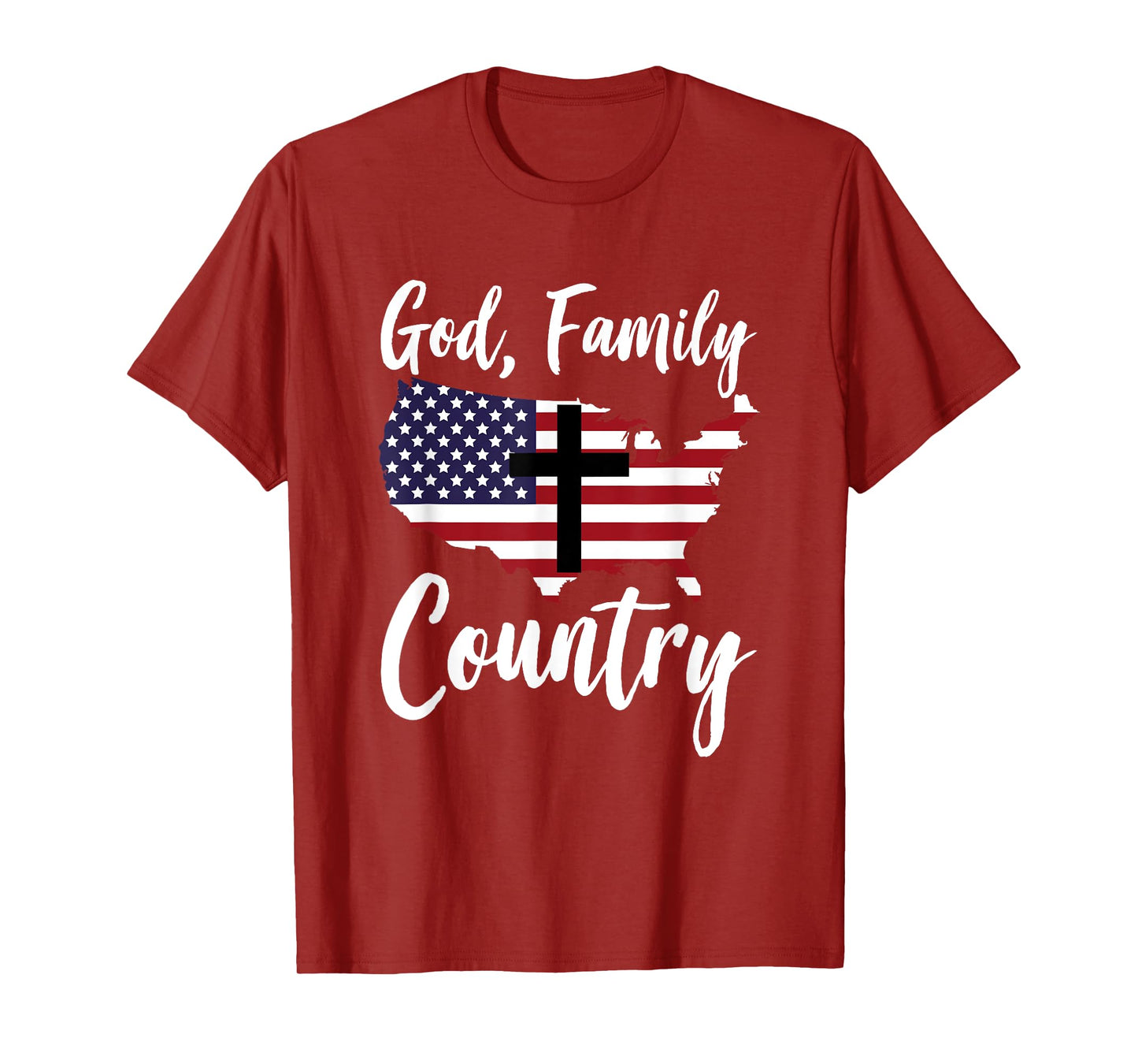God Family Country Christian American Flag USA Map T-Shirt