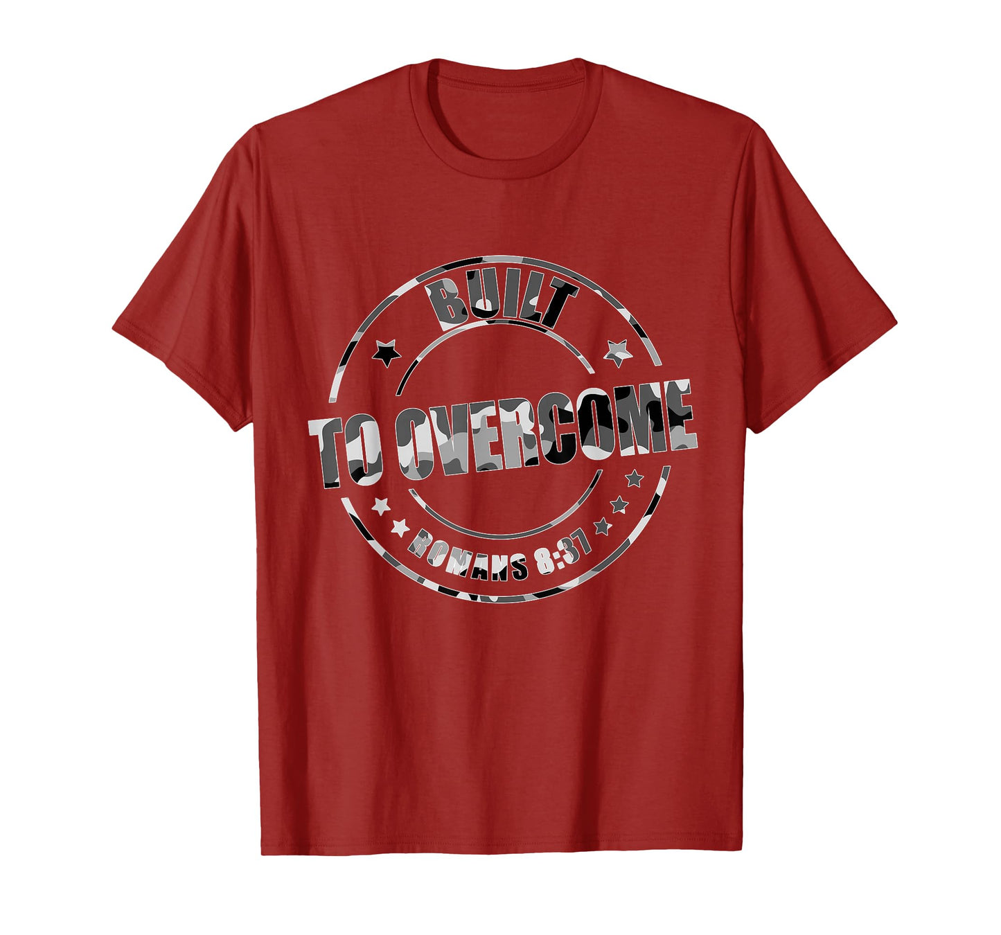 Built to Overcome Camo Gym Christian Faith Scripture Workout T-Shirt