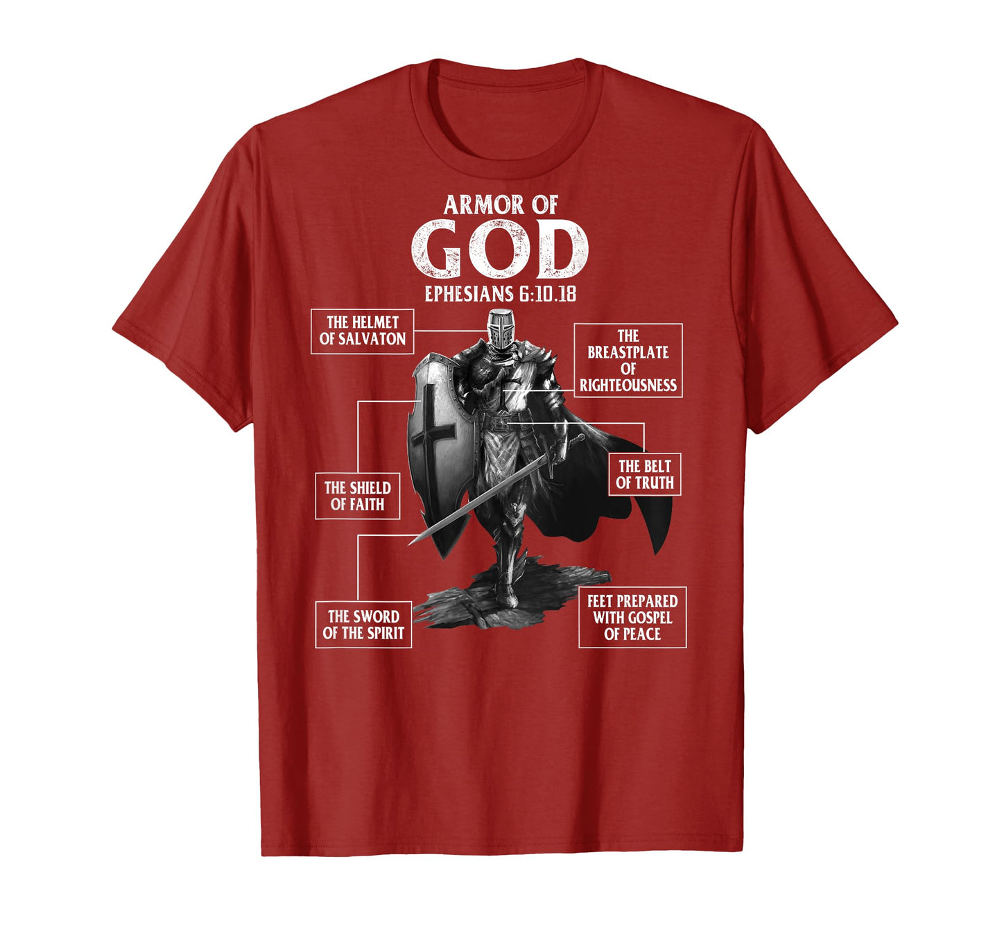 Armor of God Ephesians 6 10 18 Bible Verse (on back) T-Shirt