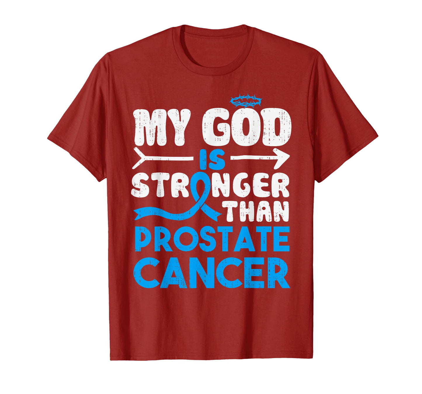 God Stronger Prostate Cancer Awareness Ribbon Light Blue T-Shirt