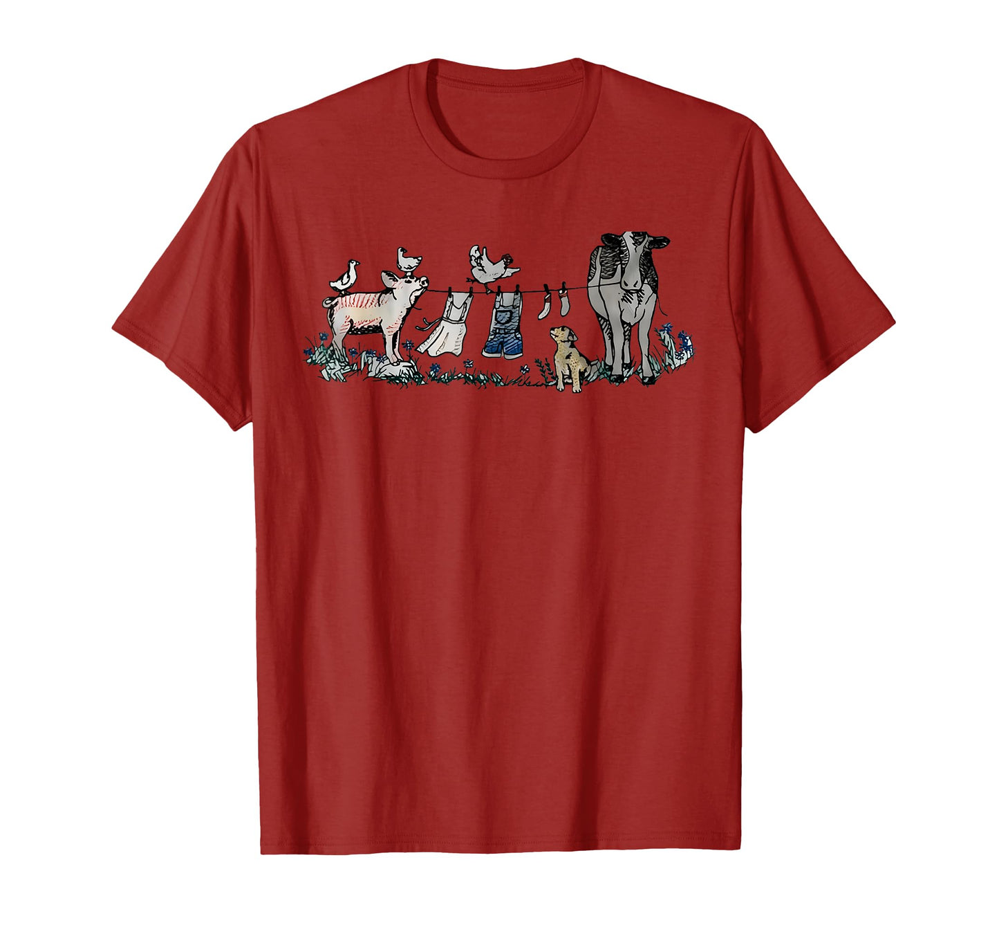 Retro Barnyard Animals Meme Farm Animals Hanging Clothesline T-Shirt