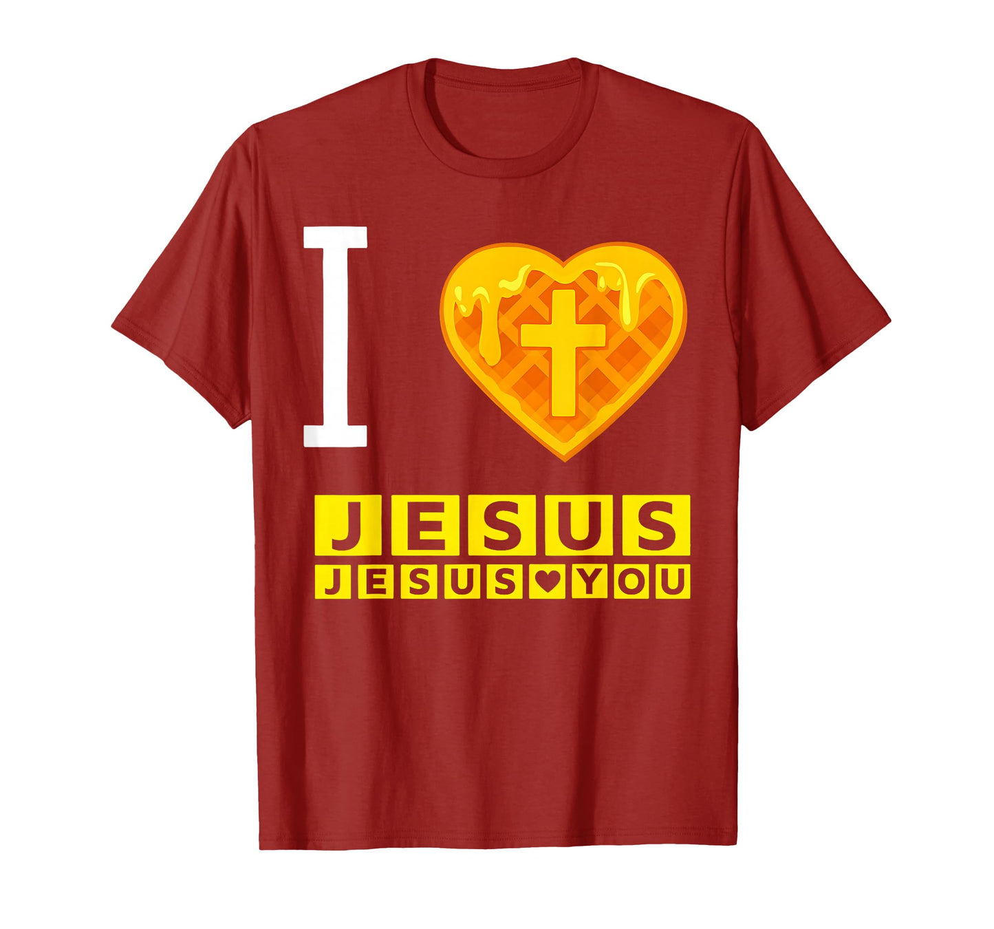Jesus I Love Jesus Waffle Heart Christian Cross God Faith T-Shirt