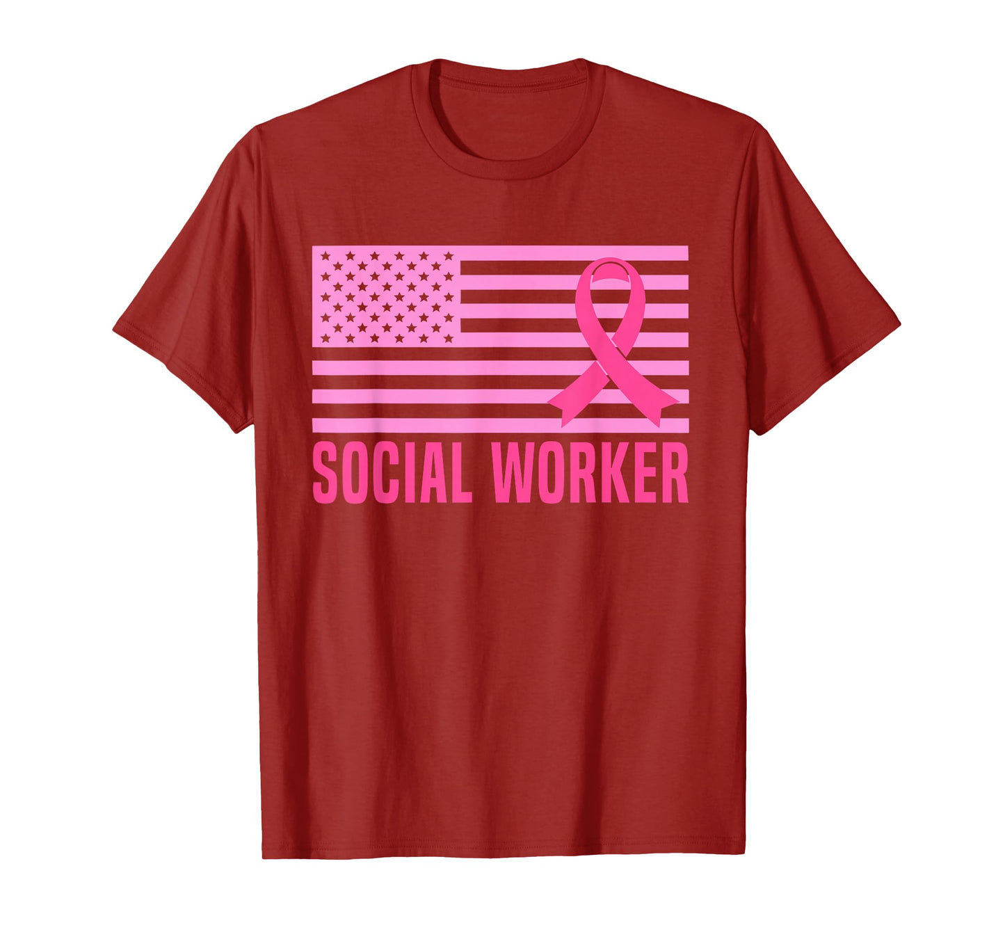Social Worker Breast Cancer Awareness Month USA Flag Gifts T-Shirt