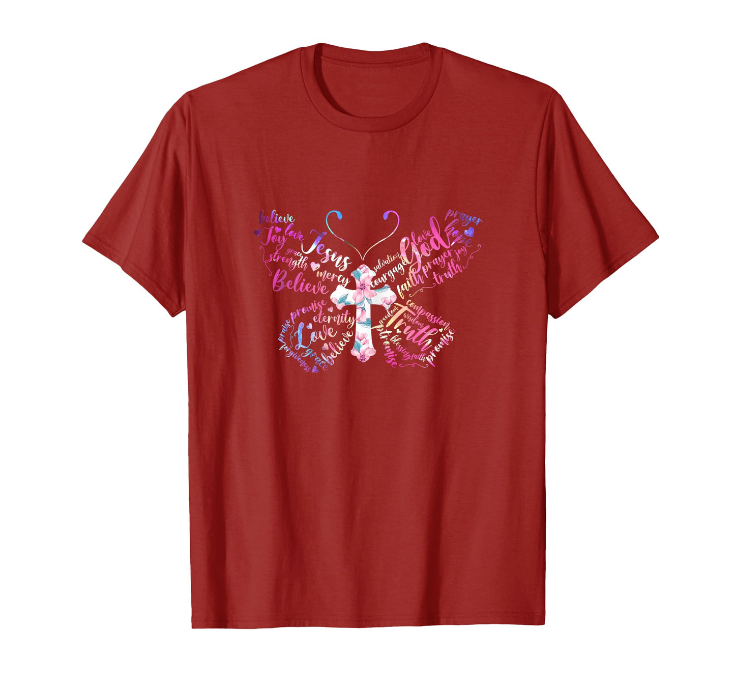 Butterfly Prayer Jesus Christian Cross Floral Pattern T-Shirt
