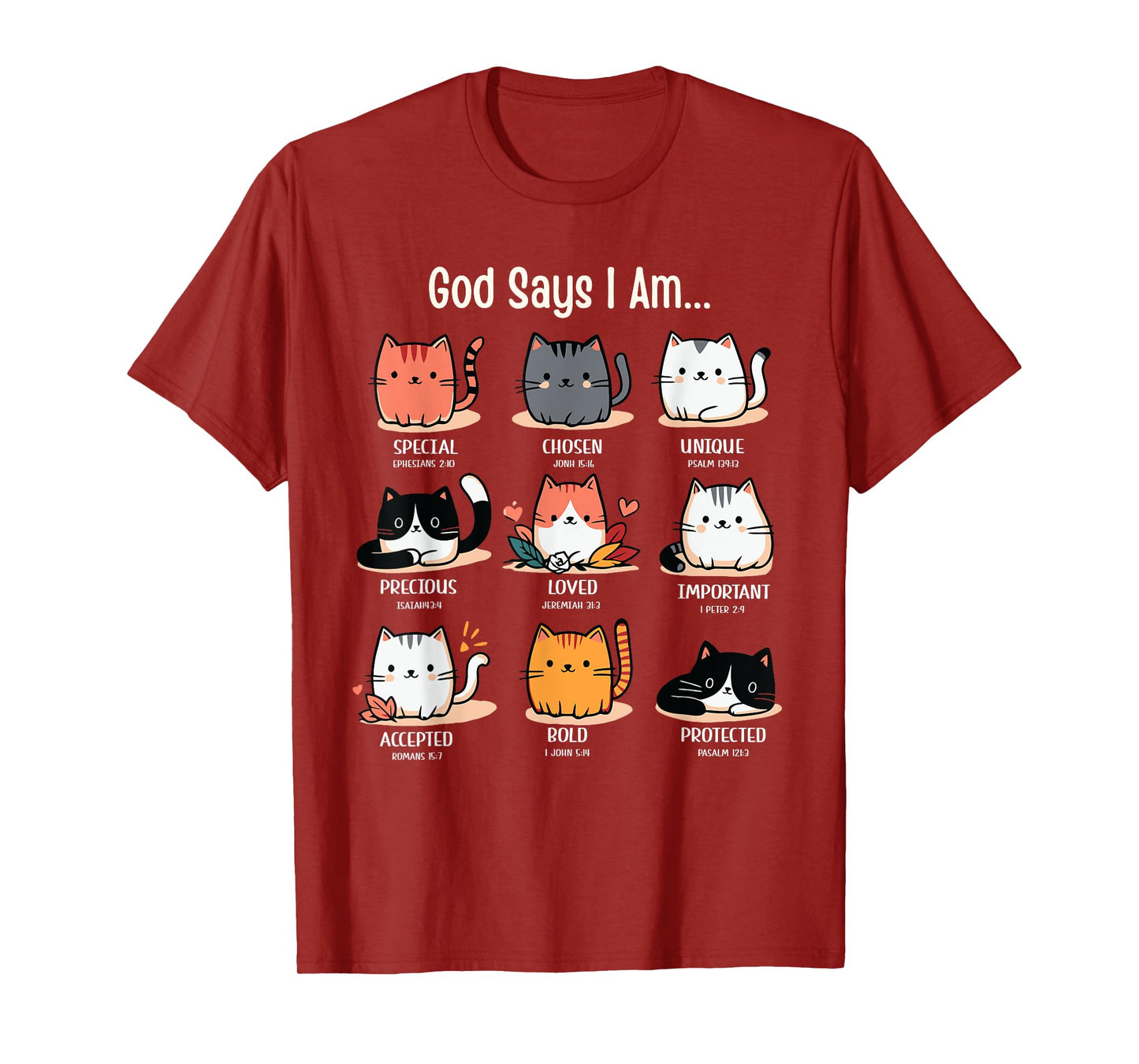 Funny Cat Girls Teens Kids God Says I Am Christian T-Shirt