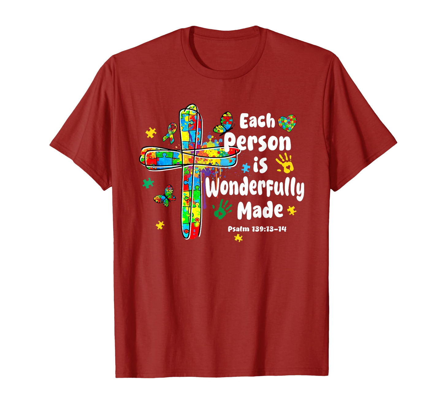 Each Person Is Wonderfully Made Christian Autism Bible Verse T-Shirt