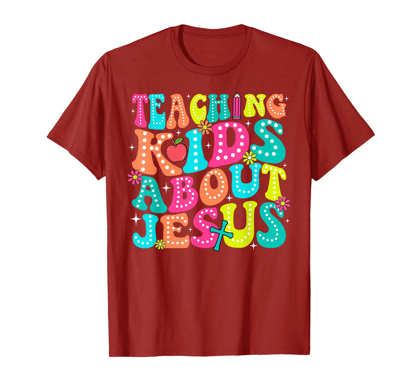 Teaching Kids About Jesus Christian Teacher Retro Groovy T-Shirt