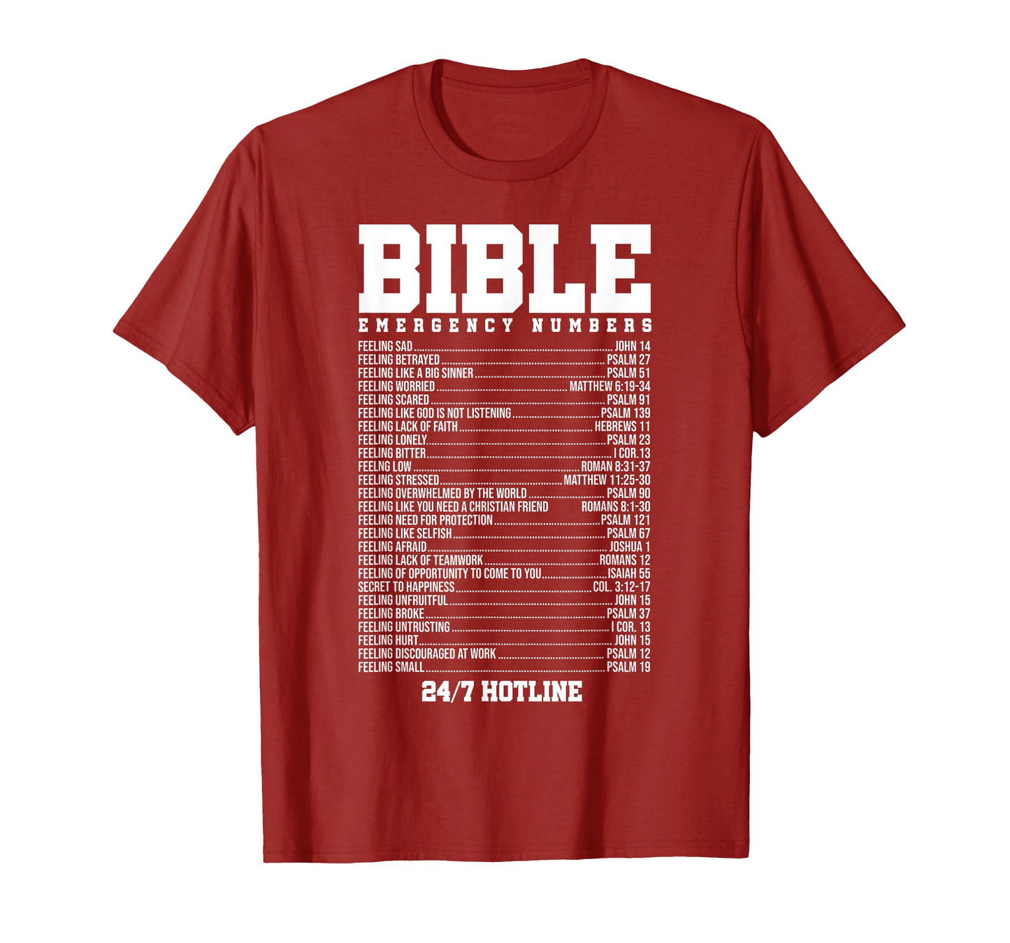 Bible Verses Emergency Number Hotline Christian Religious T-Shirt