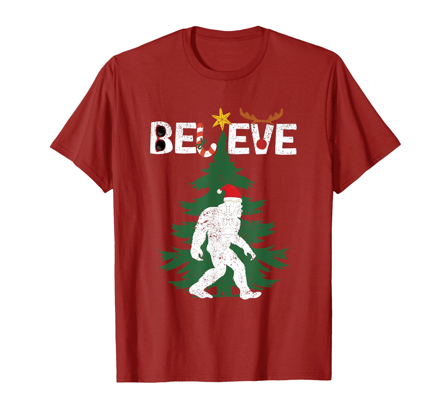 Believe Bigfoot Sasquatch Yeti Santa Hat Christmas Pajamas T-Shirt
