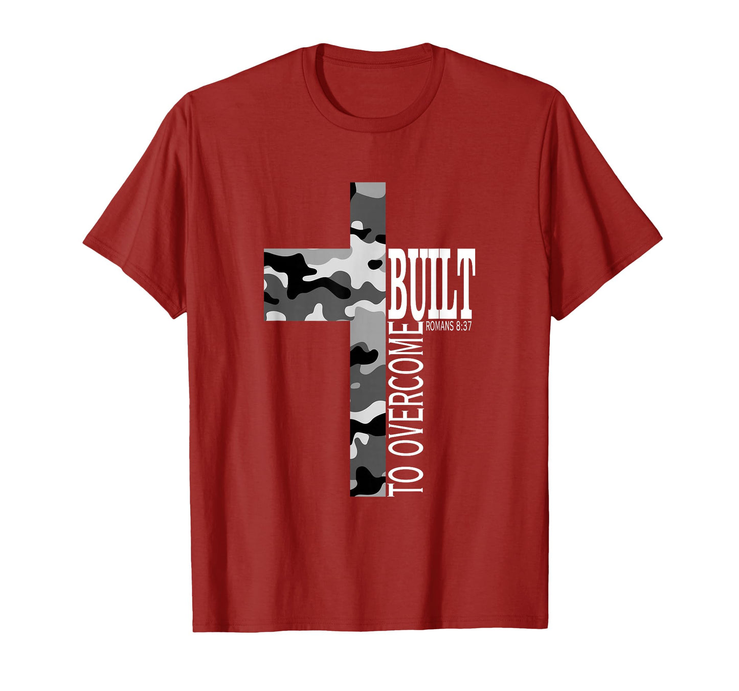 Built to Overcome Camo Faith Christian Workout Gym Scripture T-Shirt
