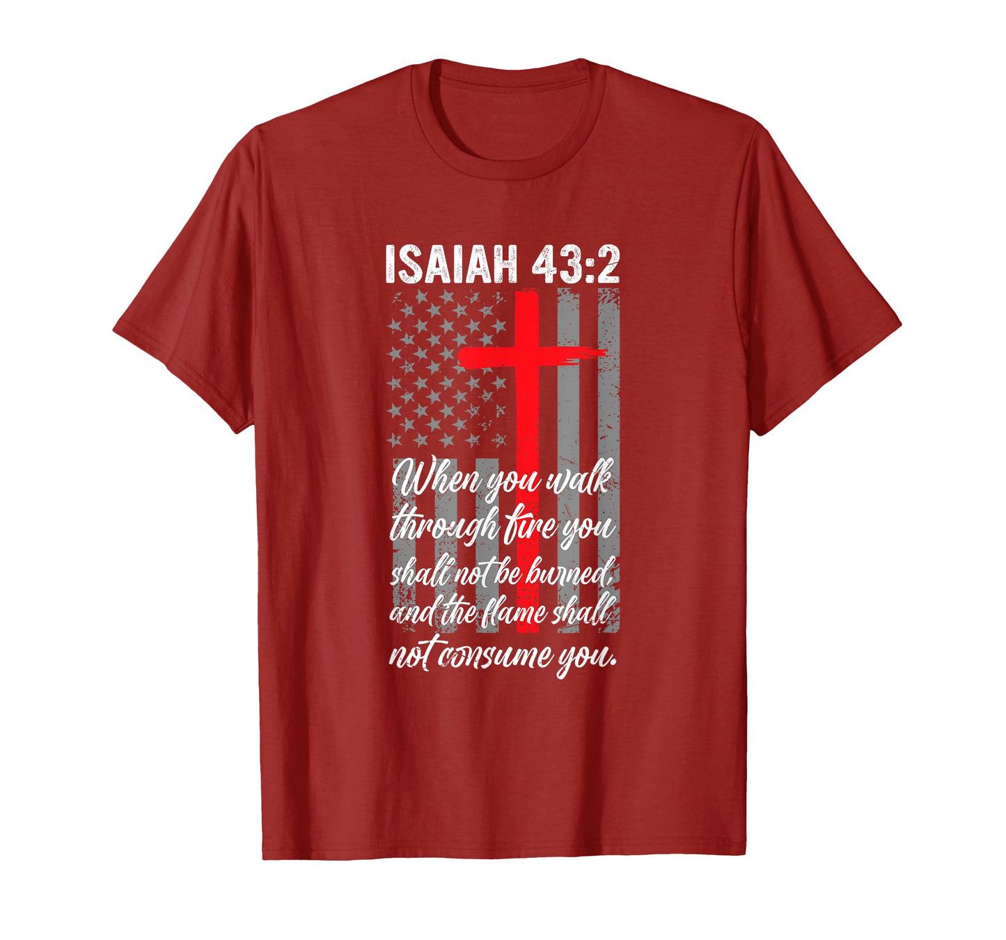 Thin Red Line Firefighter Cross Bible Verse American Flag T-Shirt
