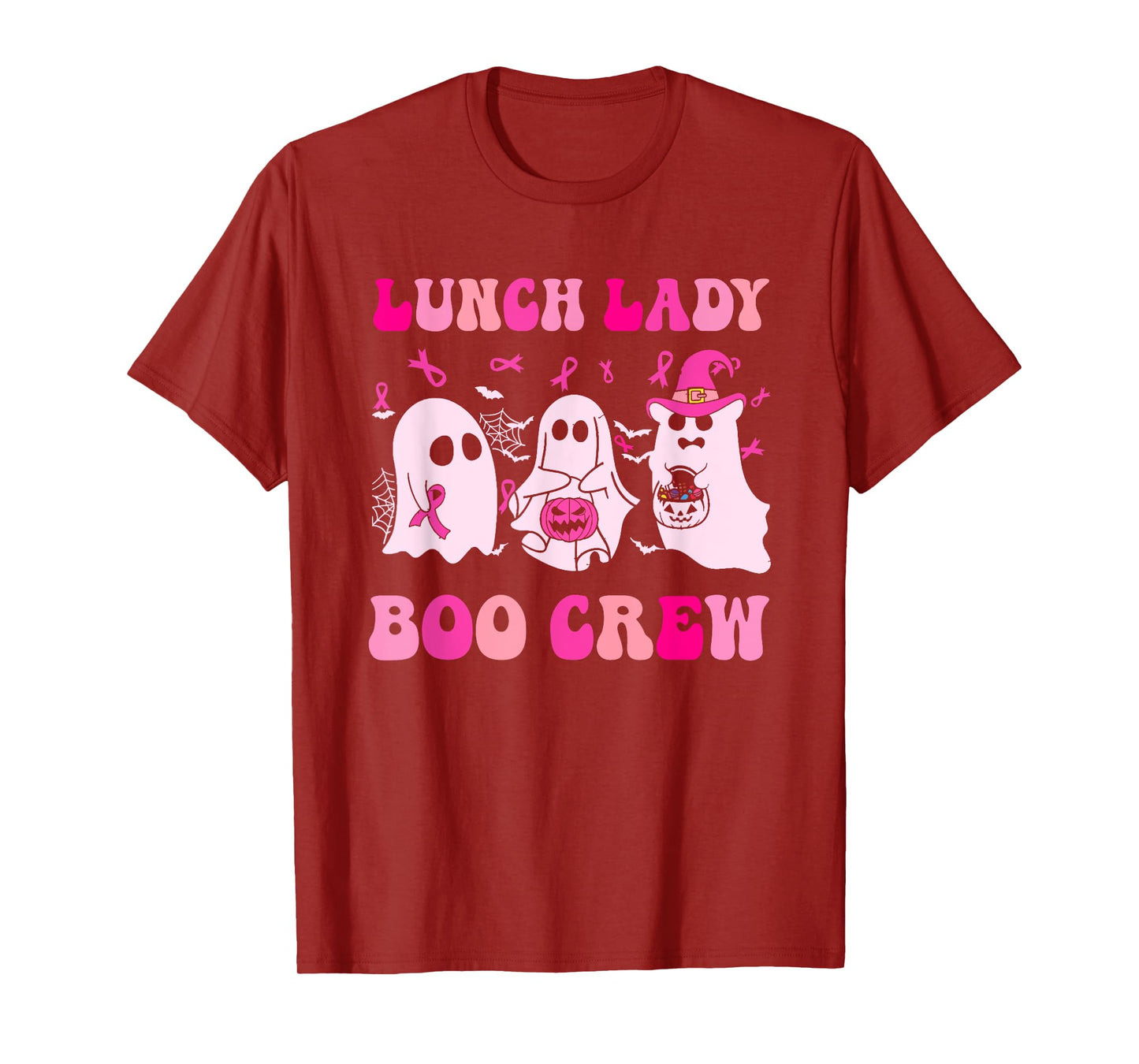 Lunch Lady Boo Crew Pumpkin Halloween Breast Cancer Month T-Shirt