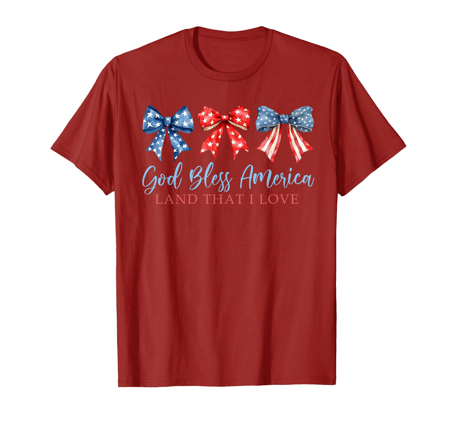God Bless America Land That I Love Coquette Bow 4th Of July T-Shirt