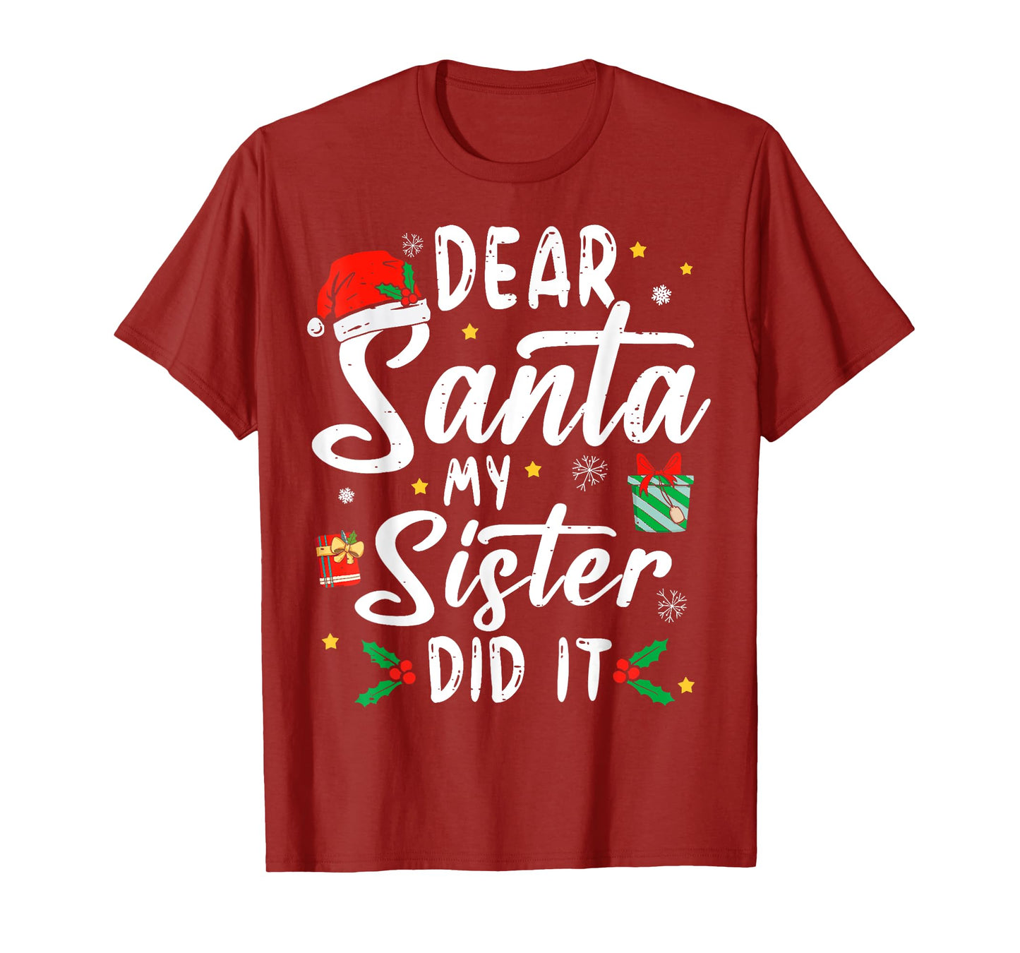 Dear Santa My Sister Did It Girls Kids Boys Funny Christmas T-Shirt