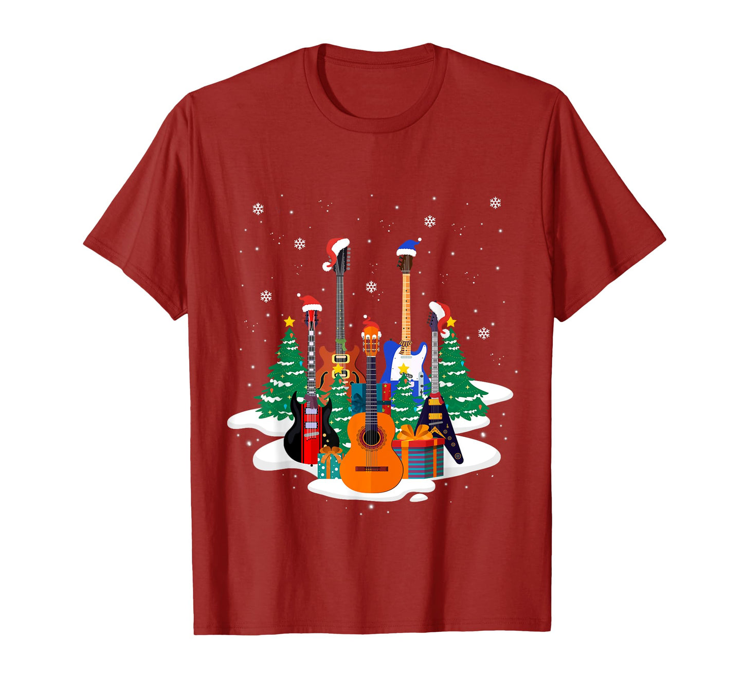 Guitar Santa Hat Christmas Tree Funny Music Loves Xmas Gifts T-Shirt