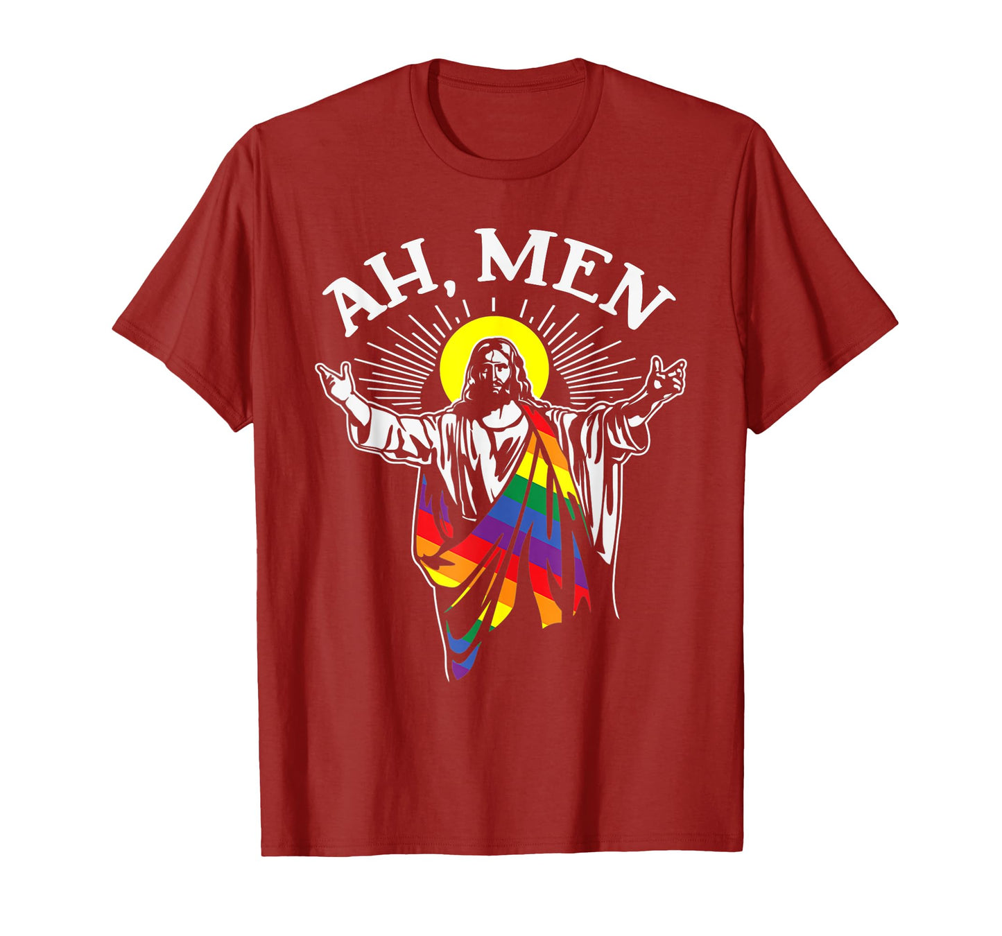 Ah Men Funny LGBT Gay Pride Jesus Rainbow Flag Christian T-Shirt