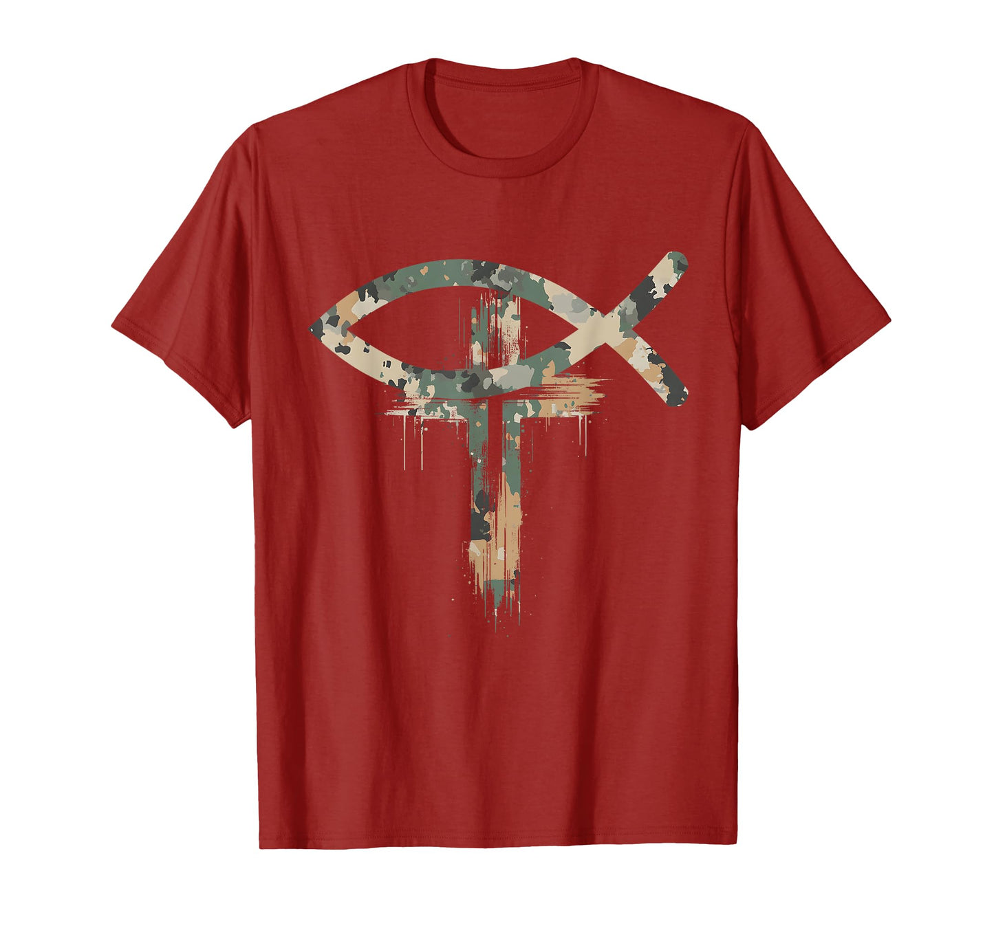 Cross Christian Fish Symbol Camo Camouflage Natural T-Shirt
