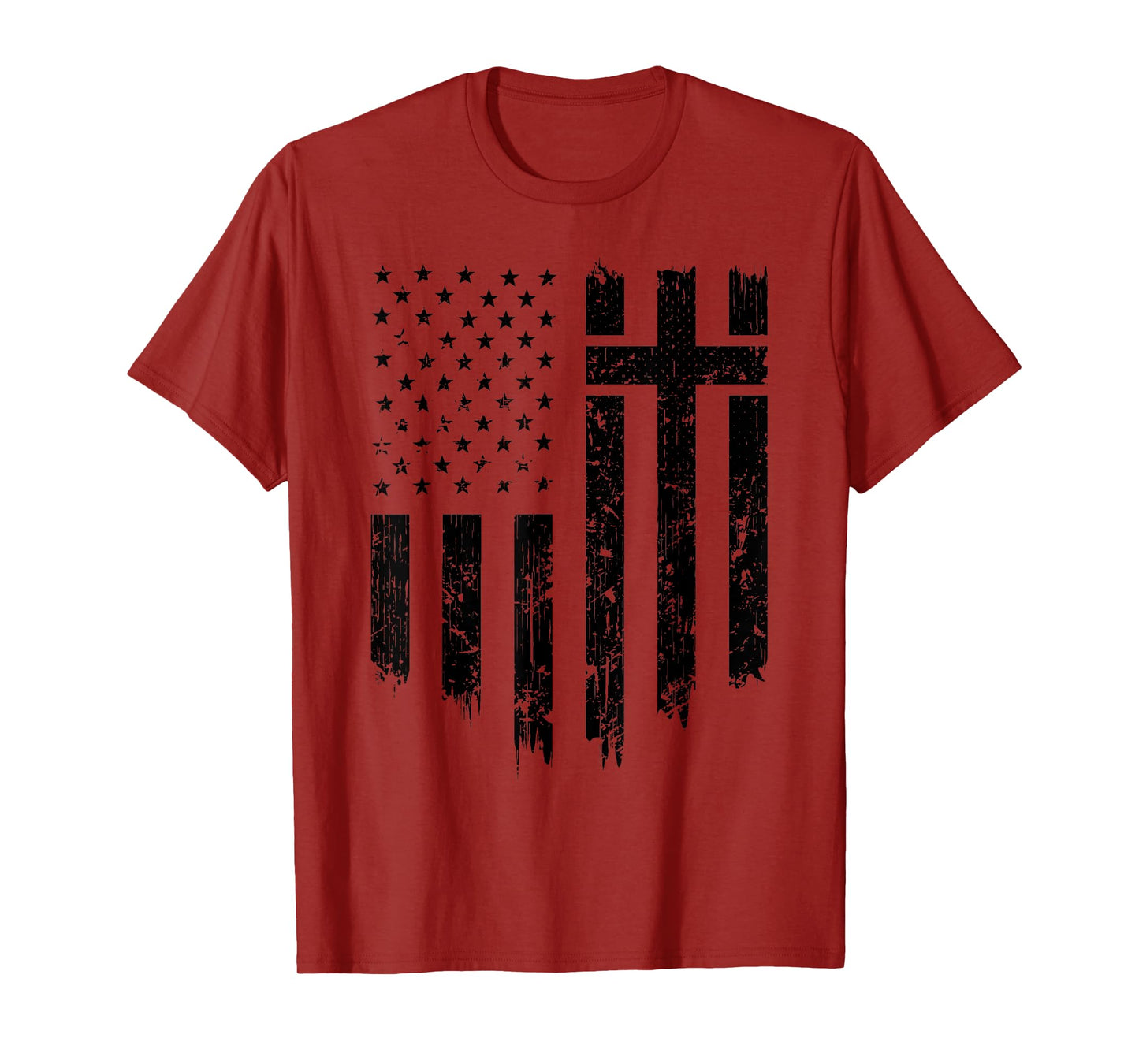 Vintage Distressed USA Flag Cross Christian Faith Gift T-Shirt