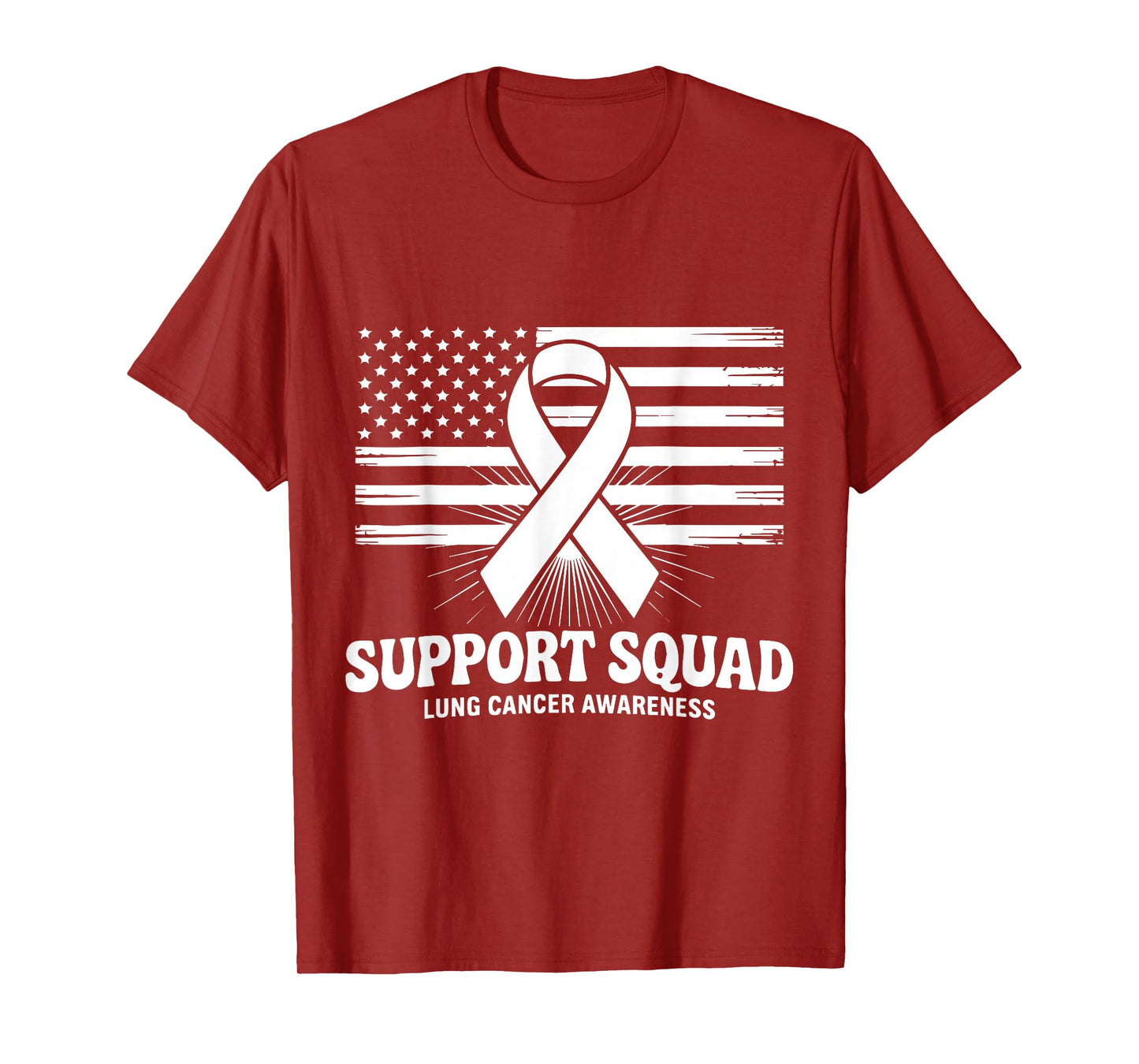 Support Squad Lung Cancer Awareness White Ribbon USA Flag T-Shirt