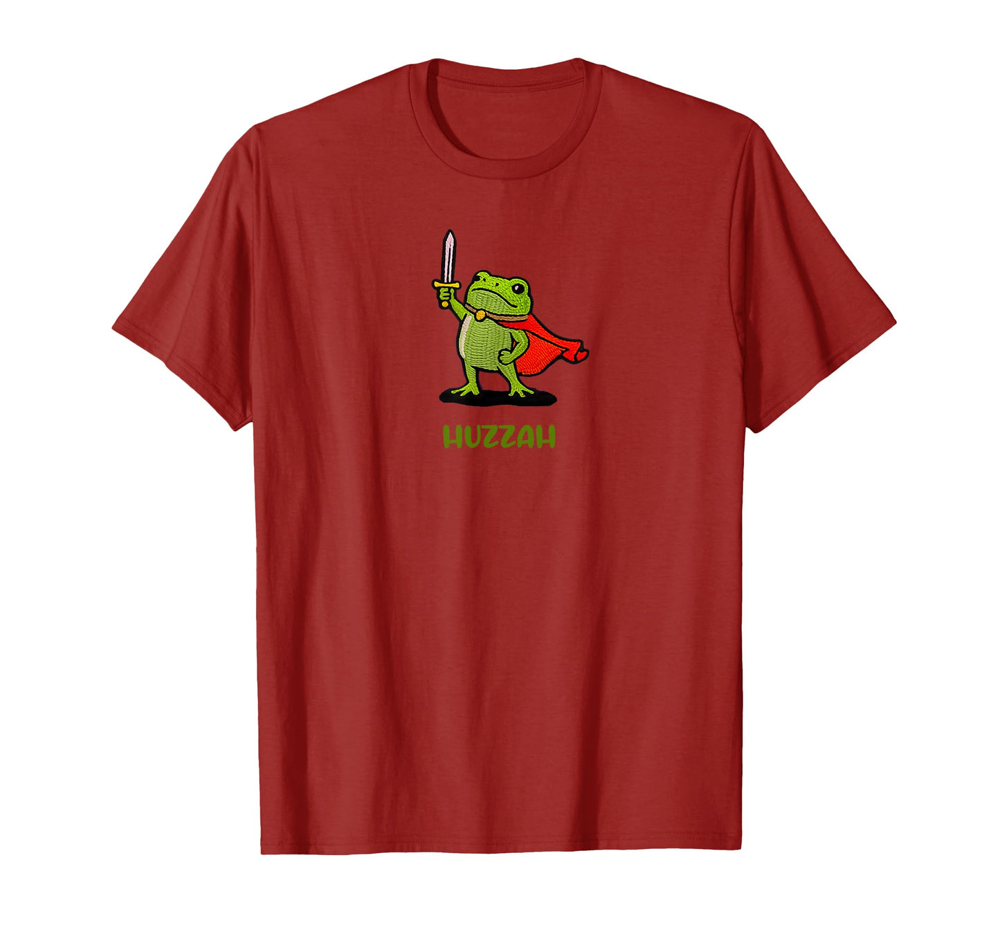 Funny Frog Knight with Sword Huzzah Quote Cute Fantasy Meme T-Shirt