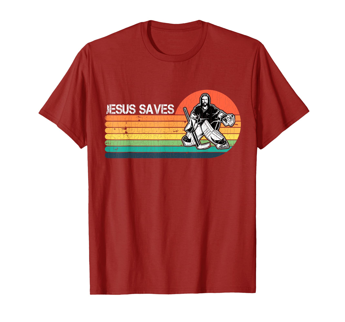 Vintage Retro Sunset Jesus Saves Hockey Player Jesus Lover T-Shirt