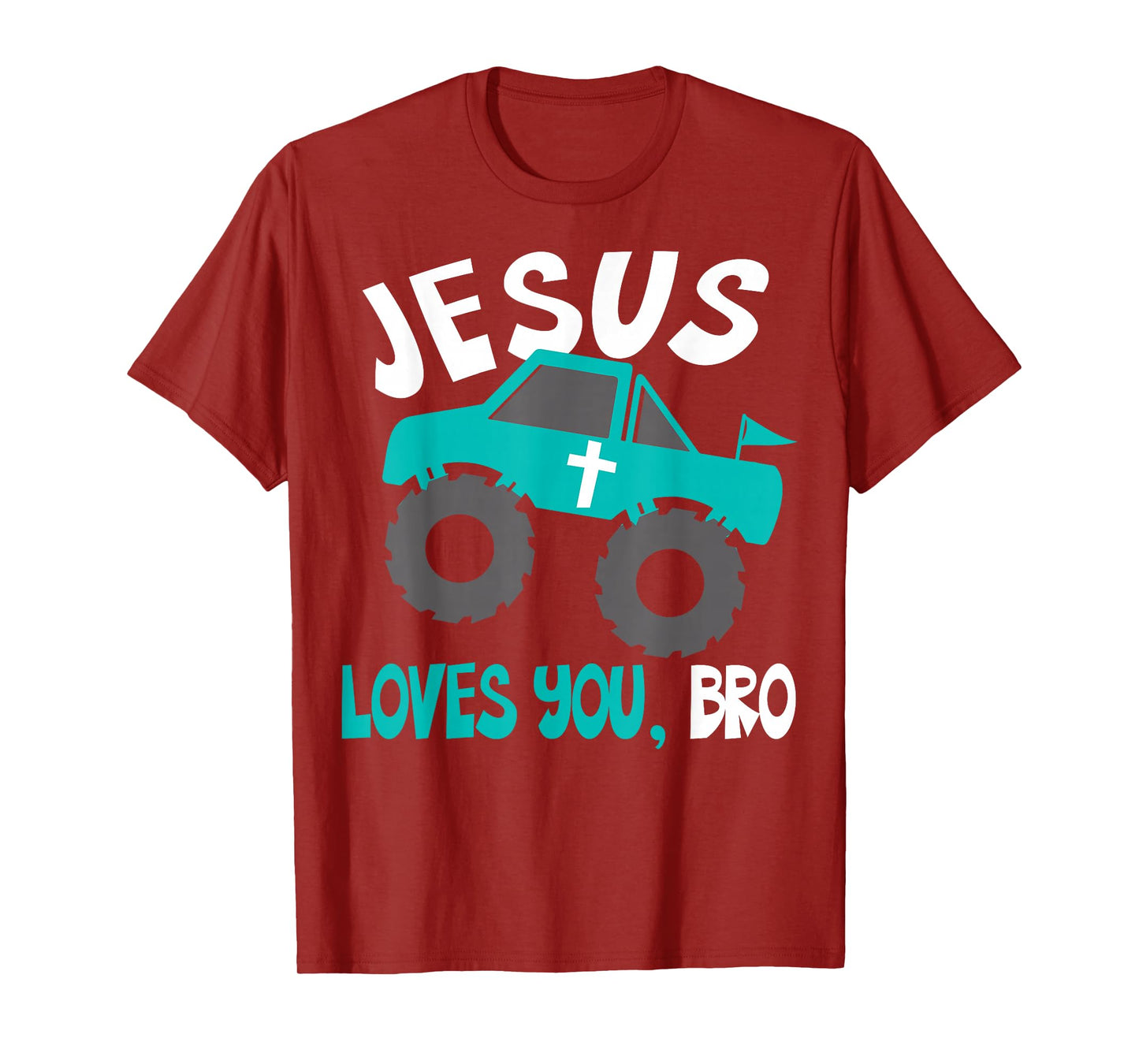 Kids Jesus Loves You Bro Funny Christian Boy Monster Truck T-Shirt