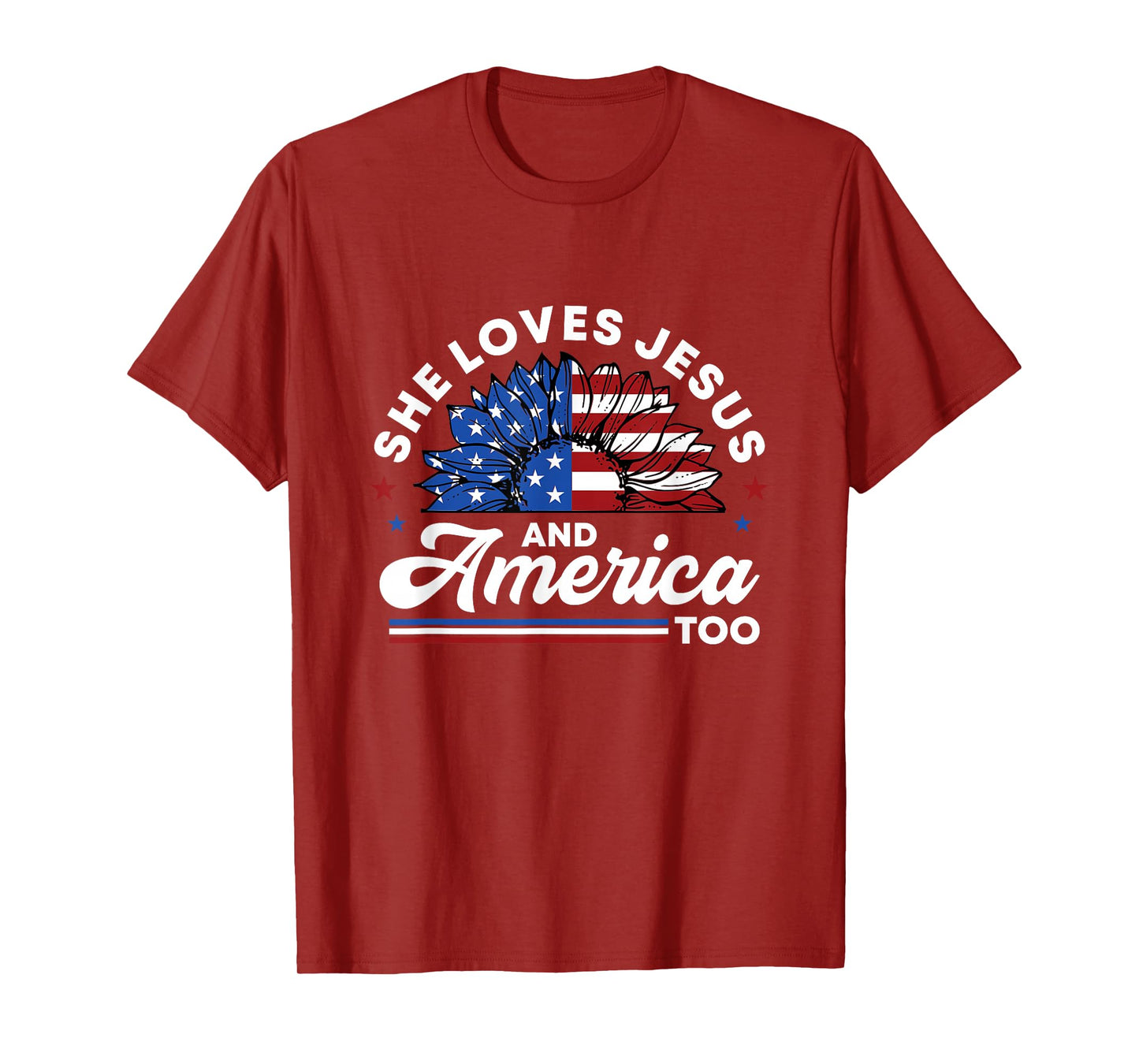 She Loves Jesus And America Too Christian Patriot Sunflower T-Shirt