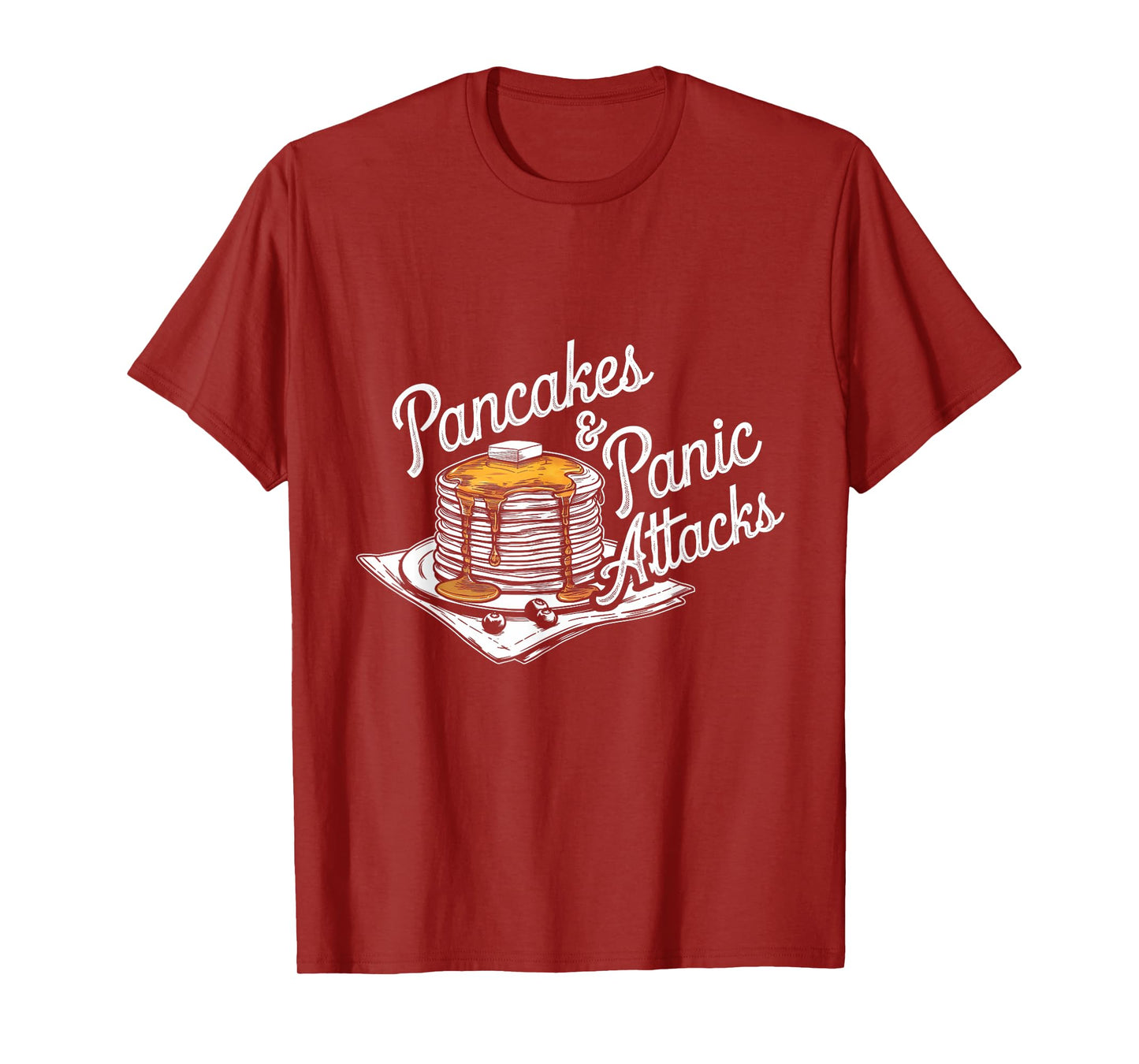 Pancakes & Panic Attacks Tee - Unisex Adults - Black - Small - Short Sleeve - Modern Cartoon Humor - T-Shirt