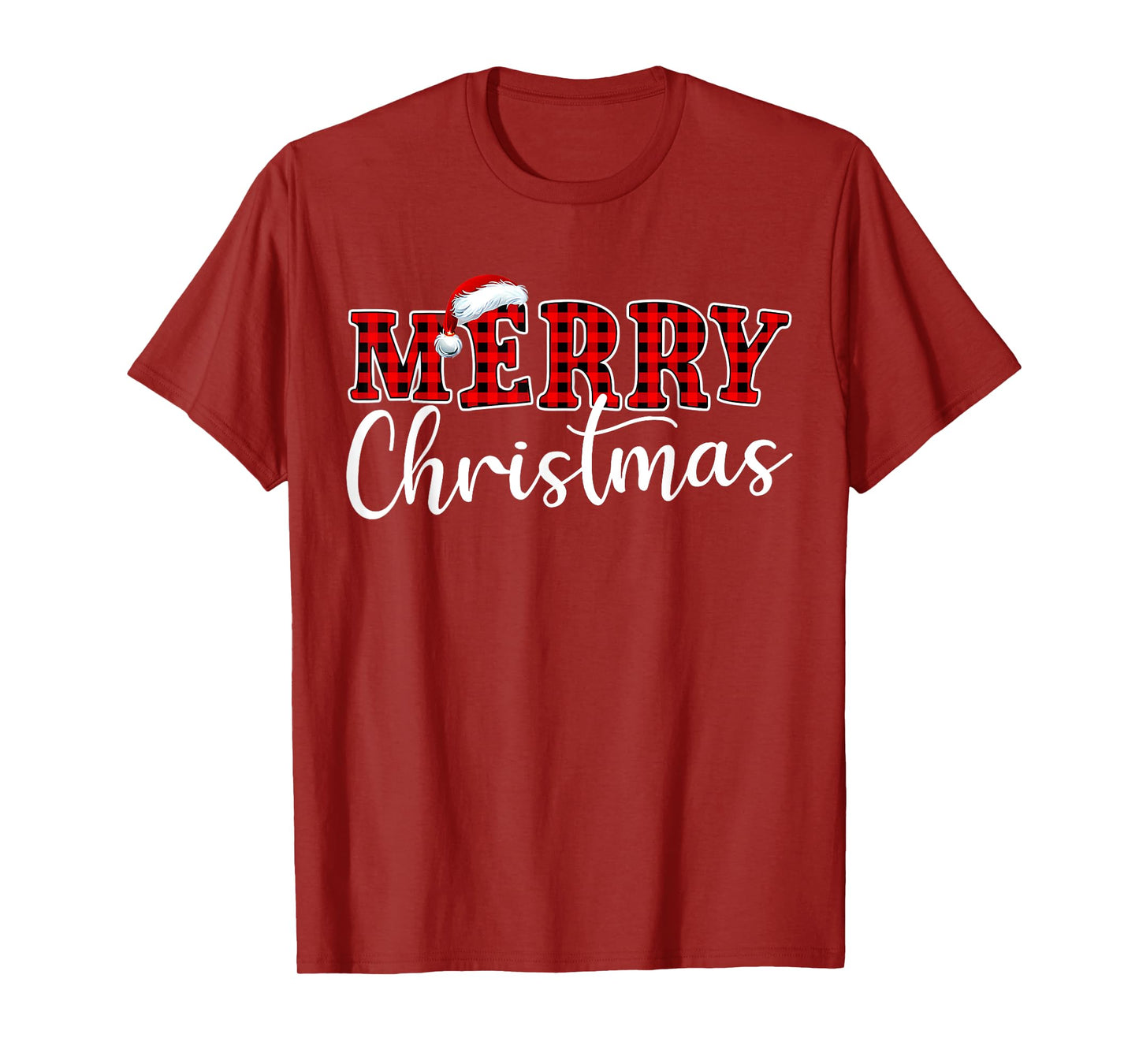 Merry Christmas Buffalo Plaid Red Santa Hat Xmas Pajamas T-Shirt