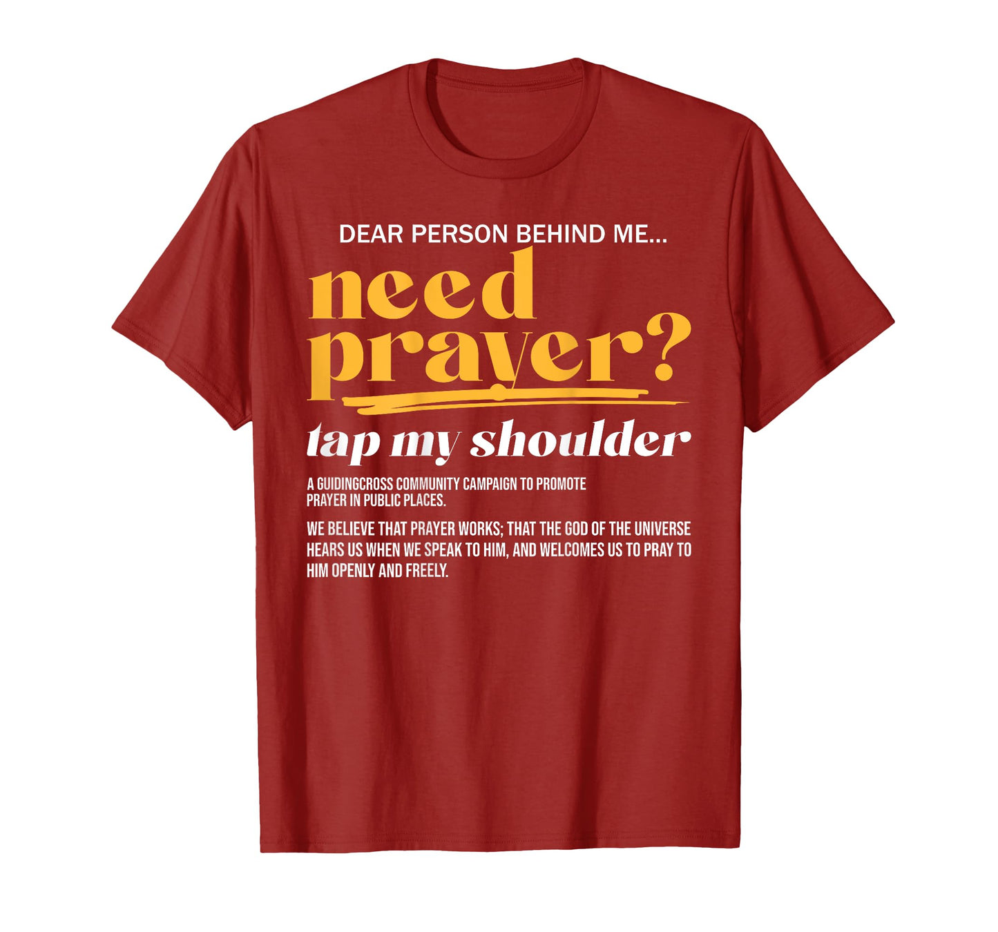 Need Prayer Tap My Shoulder Christian Men Women (On Back) T-Shirt