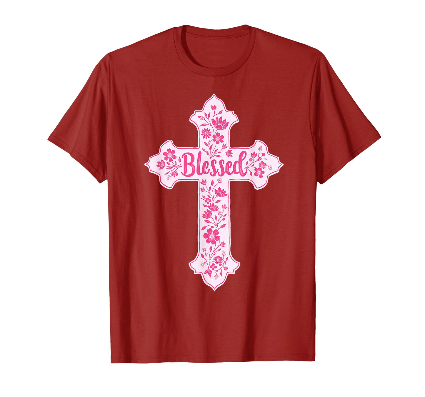 Christian Faith Cross Pink Toile Chinoiserie Floral T-Shirt