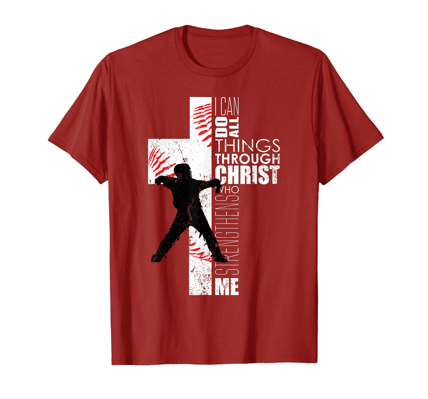 Christian Philippians 4:13 Kids Boys Cross Baseball Catcher T-Shirt