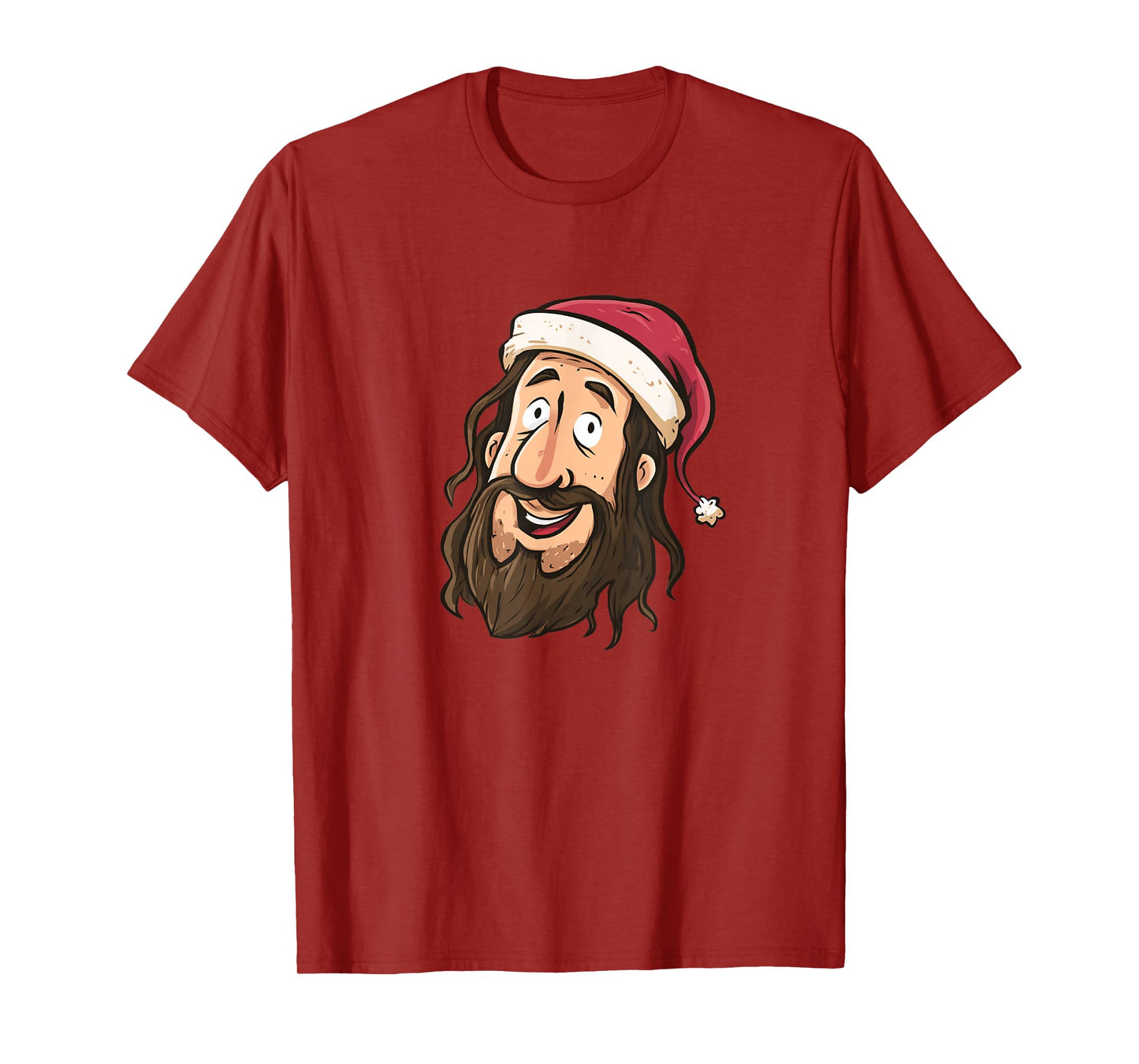 Cartoon Jesus Face Graphic with Nice Festive Xmas Hat T-Shirt