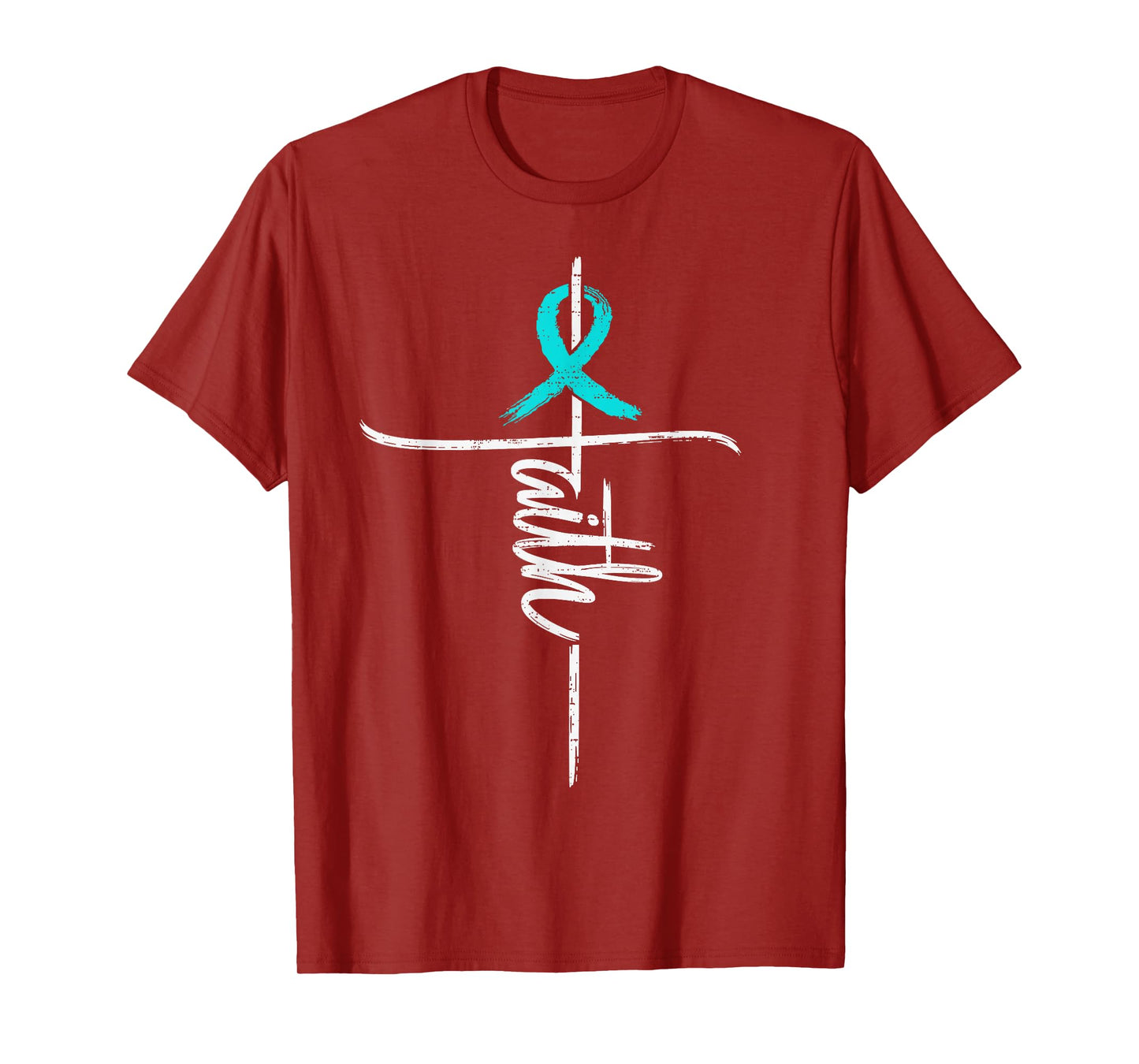Faith PCOS Awareness Cross Christian Ribbon Teal Support T-Shirt