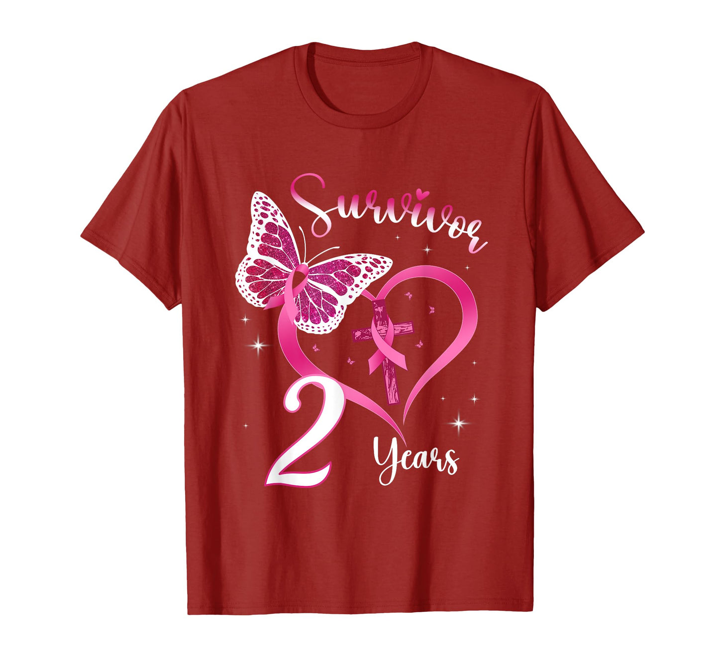 Breast Cancer Survivor Pink Ribbon Butterfly 2 Years Gift T-Shirt