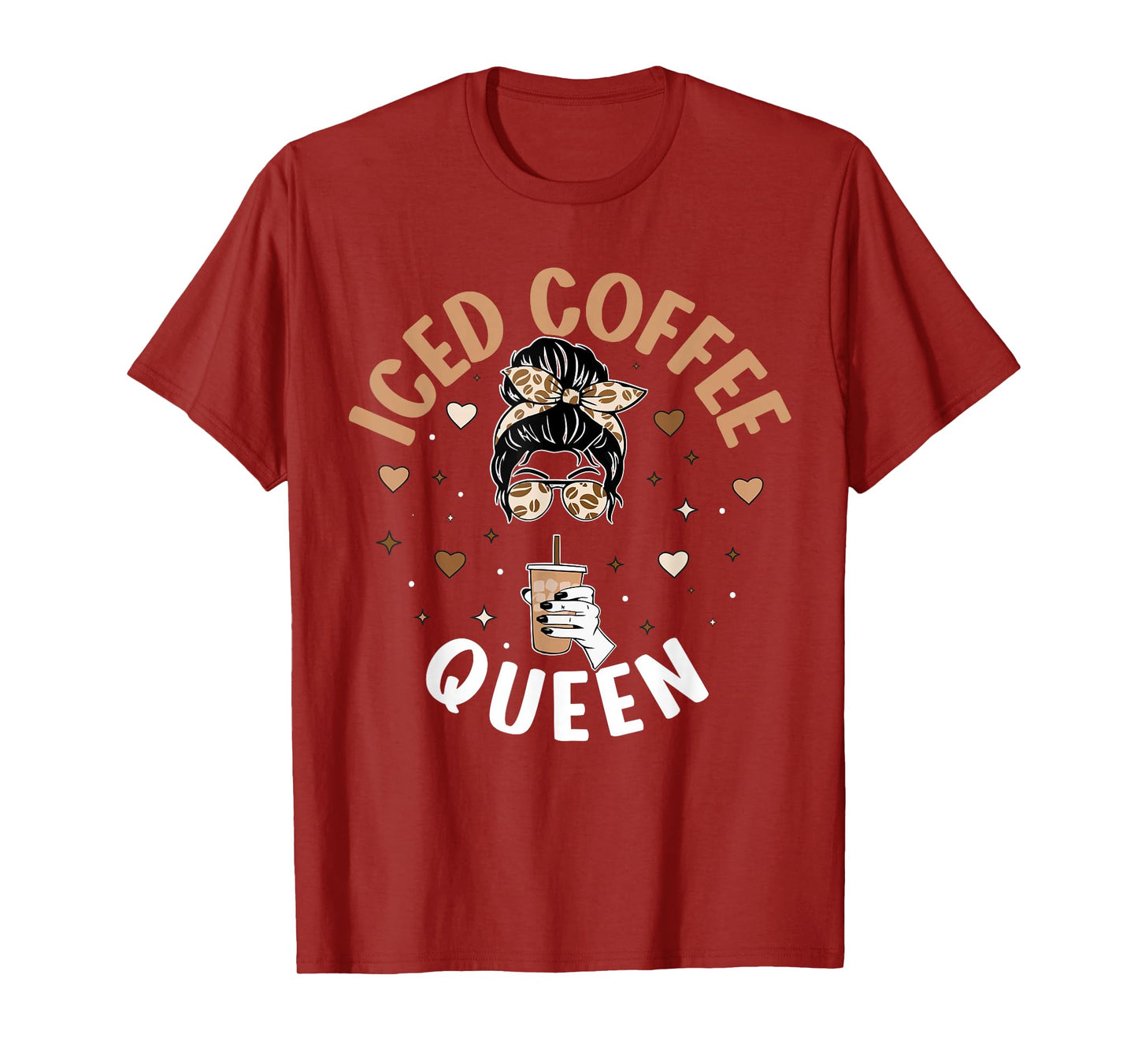 Iced Coffee Queen Women Messy Bun Cold Brew Coffee Quote T-Shirt