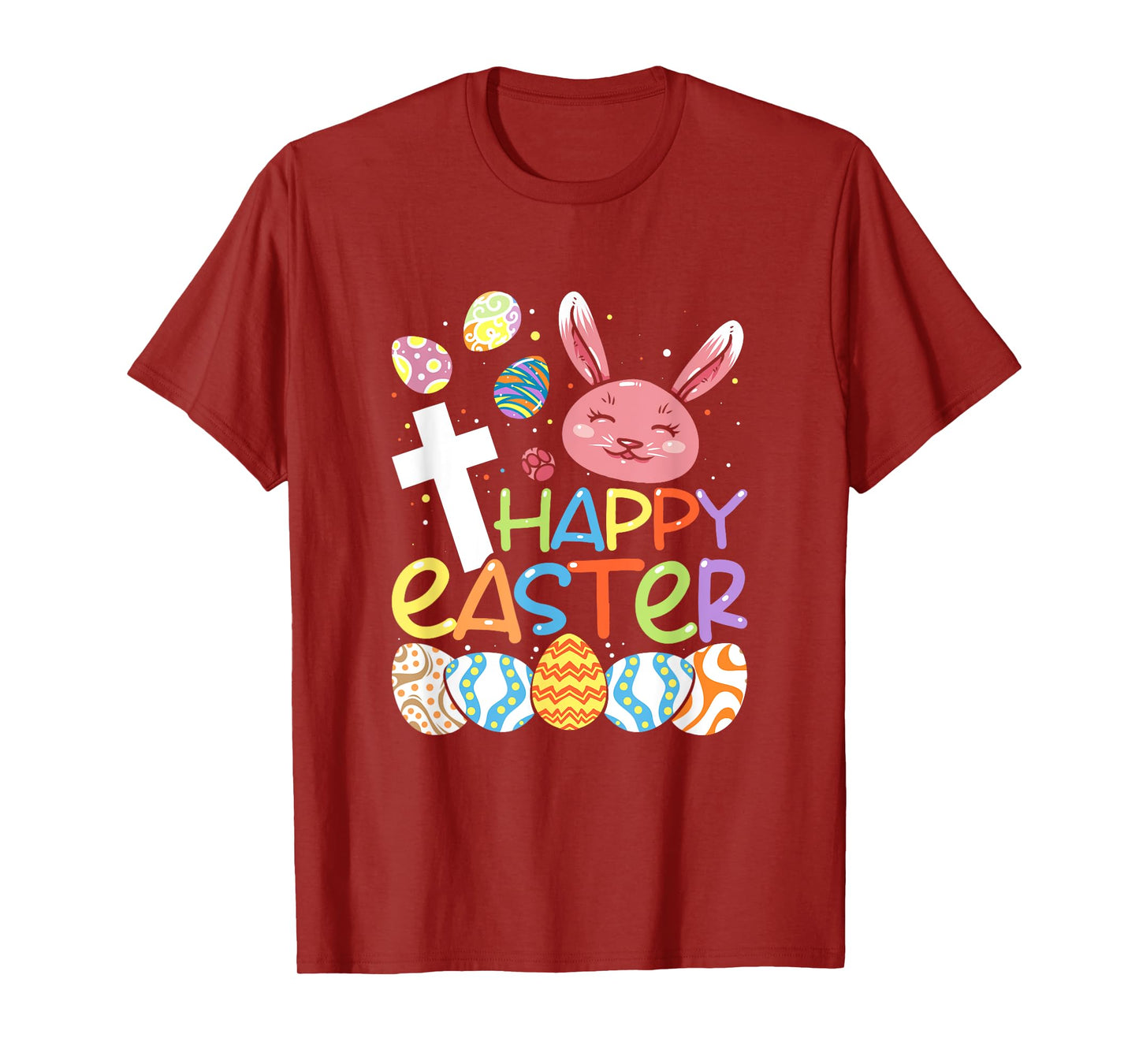 Religious Happy Easter Bunny Rabbit Eggs Jesus Cross Kids T-Shirt