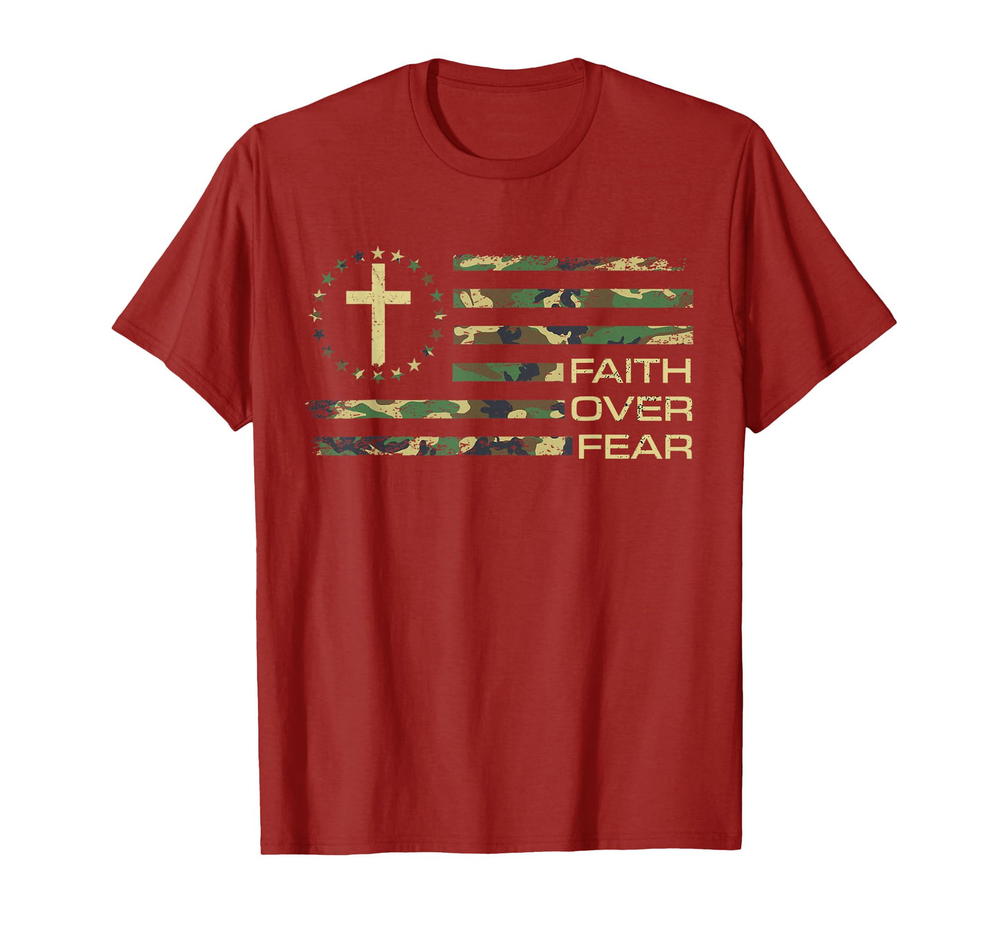Jesus Faith Over Fear Cross Camo American Flag USA Christian T-Shirt