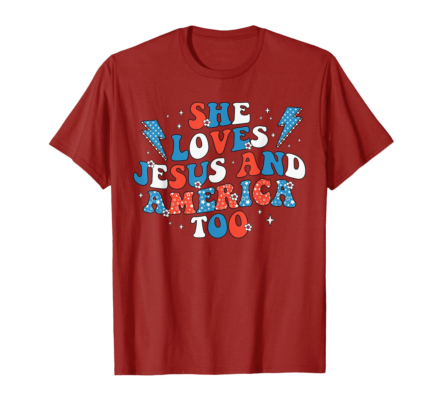 She Loves Jesus And America Too Flag Christian 4th Of July T-Shirt for Women Men