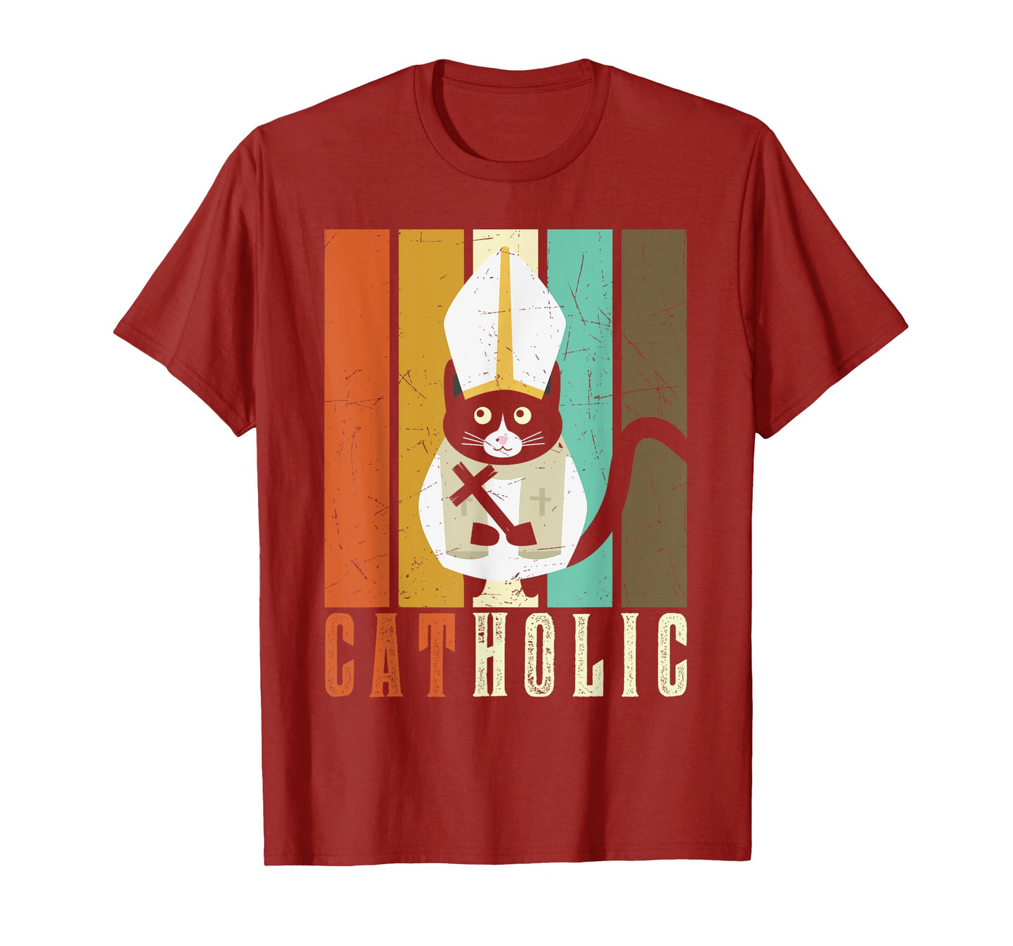 Funny Catholic T Shirts, Cat-holic Cat Lover Retro Vintage T-Shirt